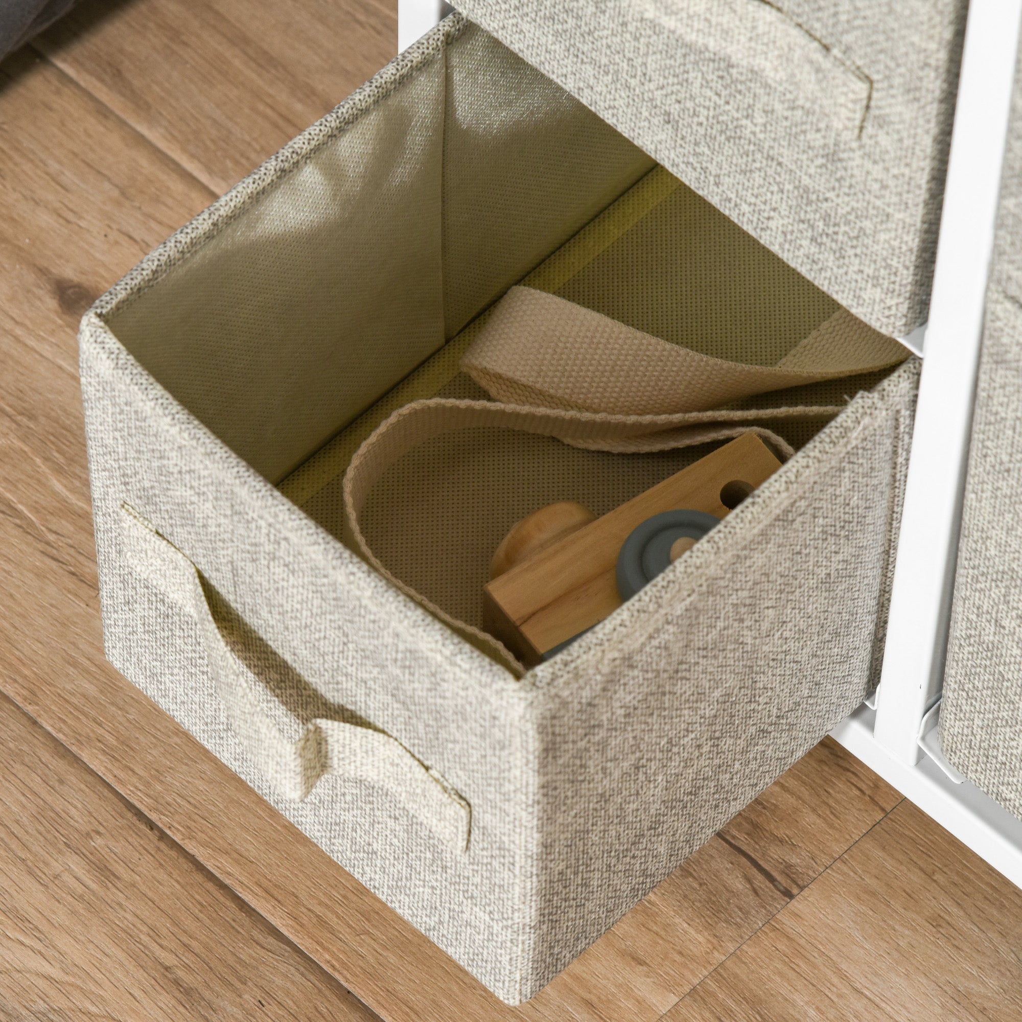 Vertical 7 Linen Drawers Cabinet Organizer Storage Dresser Tower with Metal Frame Adjustable Feet for Living Room, Bathroom, Kitchen, White, Oak and Light Grey