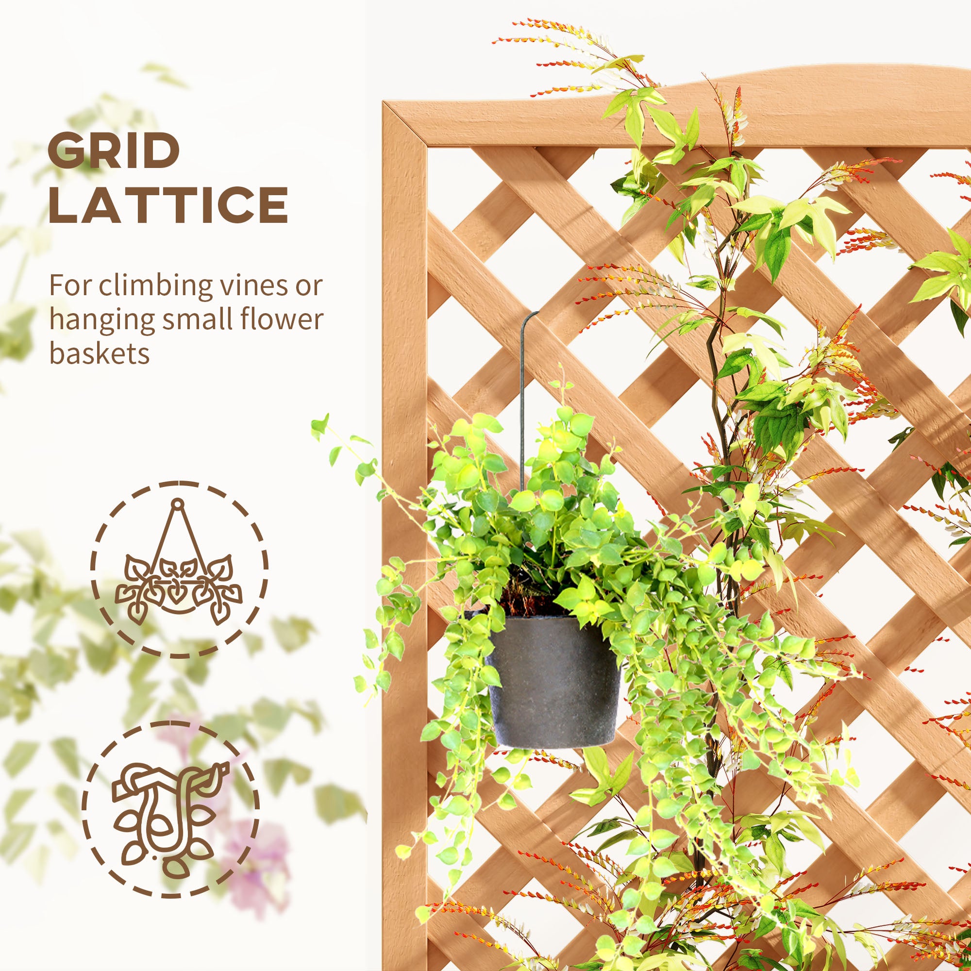 Wooden Planter with Trellis, Freestanding Raised Bed for Garden with Lattice, Outdoor Planter Box for Climbing Plants, Vines, Flowers, 76 x 36 x 170 cm, Natural