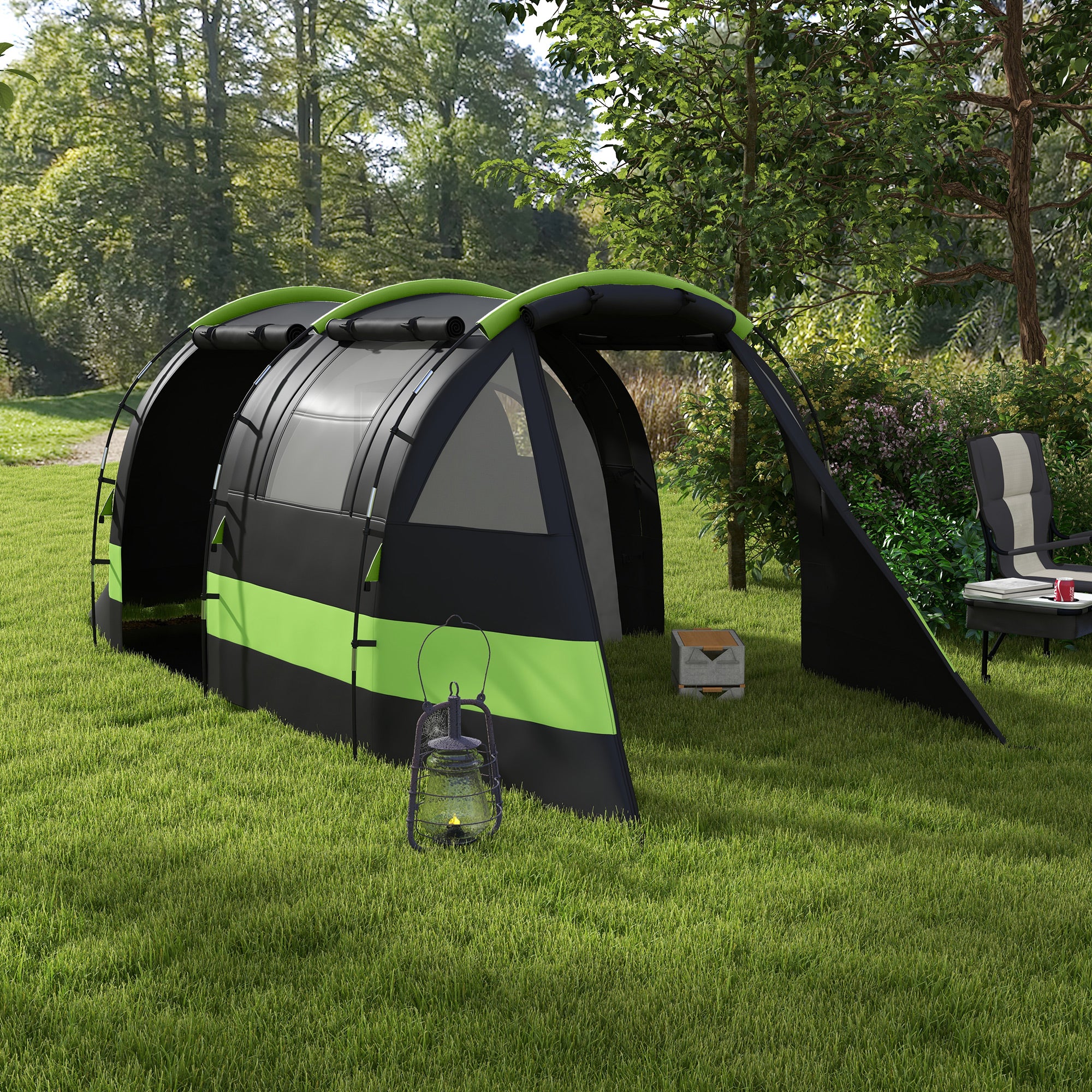 Four Man, Two Room Blackout Tent, with Accessories - Black