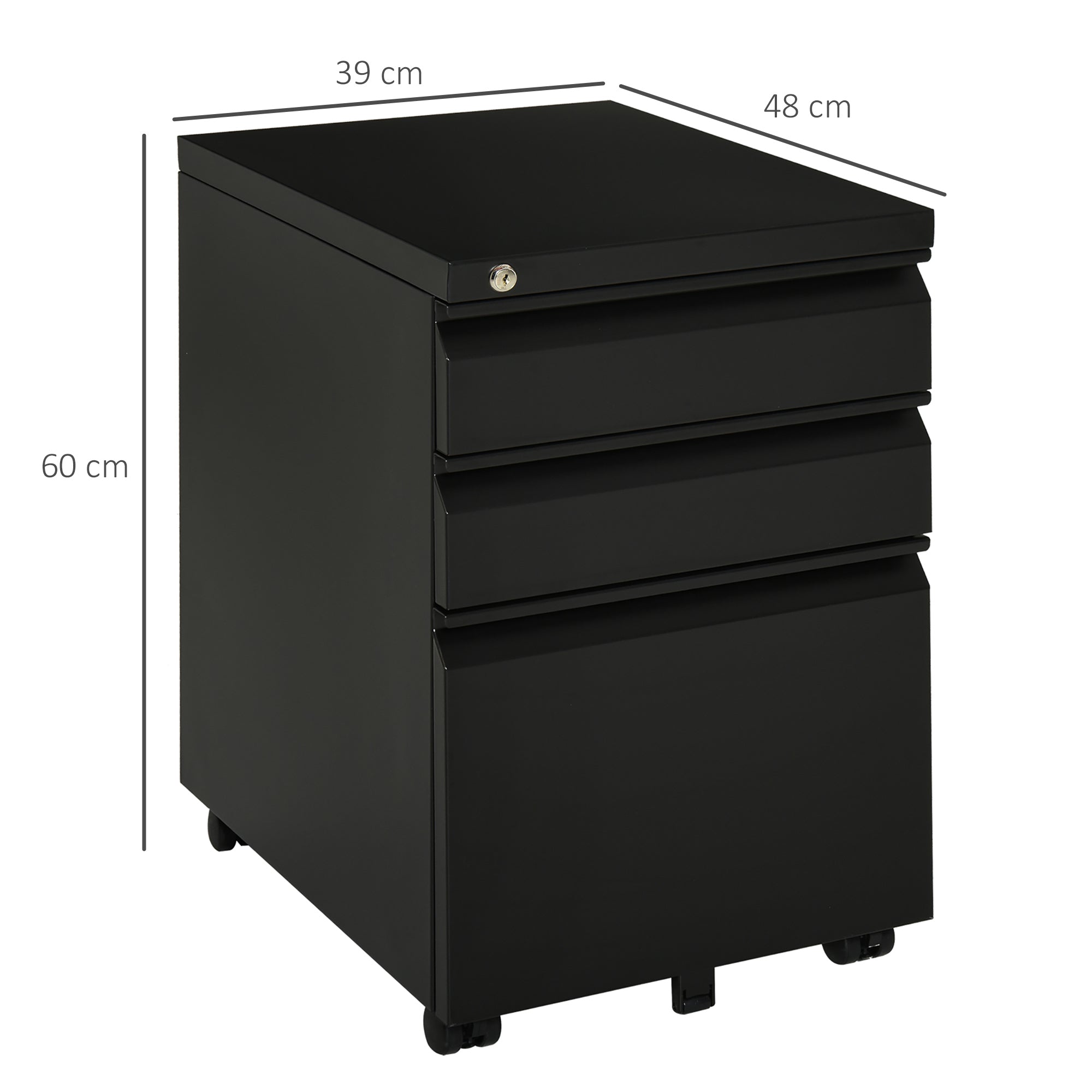 3 Drawer Filling Cabinet, Mobile Metal File Cabinet with Anti-tilt Design for Letter, A4, Legal Size, Black