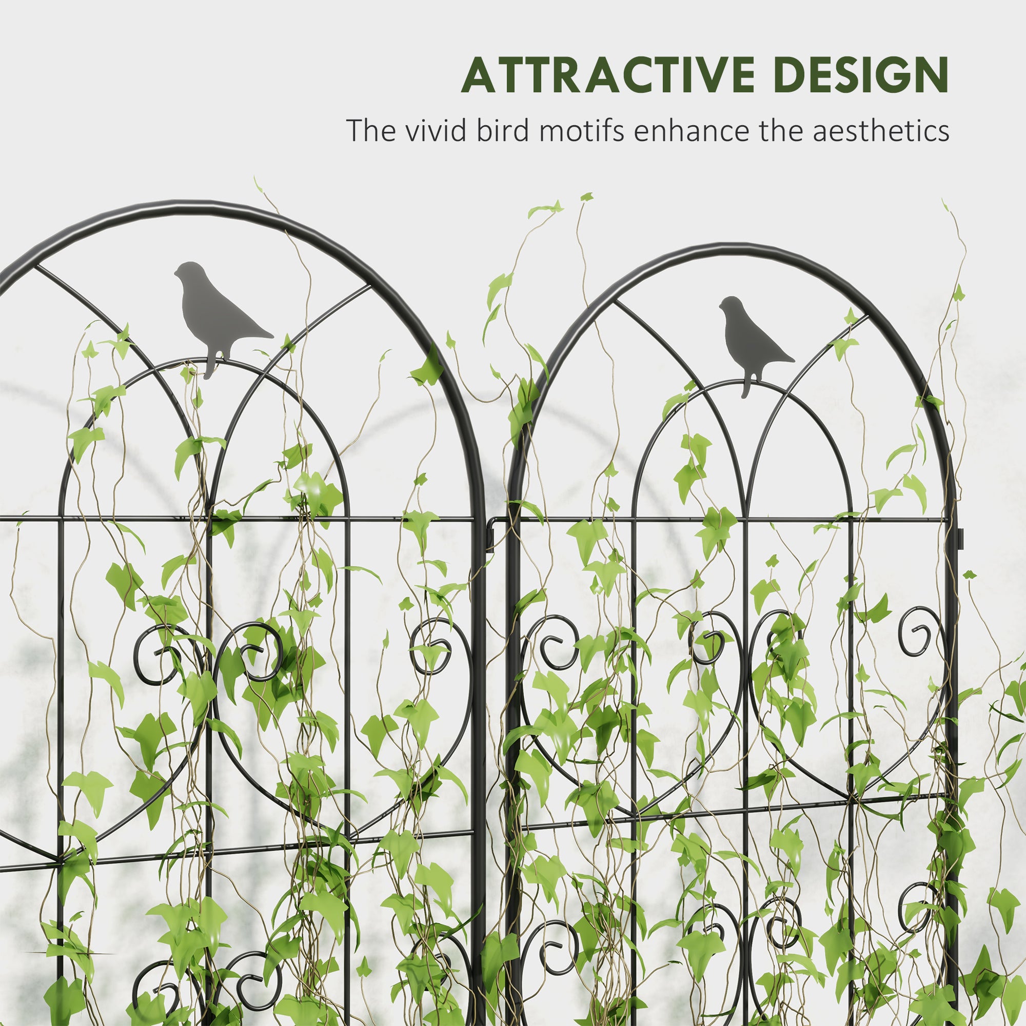 Set of 2 Garden Trellis, Metal Fence Panels for Climbing Outdoor Plants, Flowers, 180 x 50cm