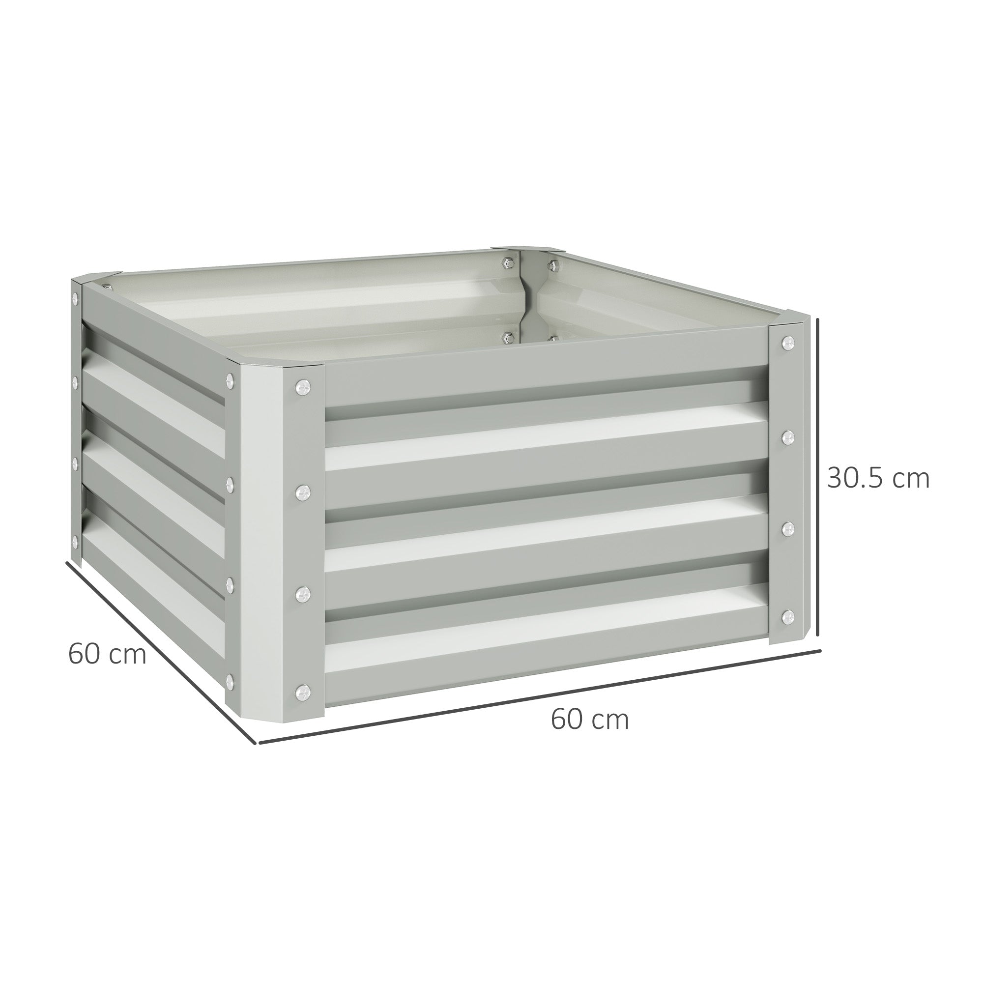 Set of 2 Galvanised Steel Raised Planter Boxes 60x60cm Light Grey
