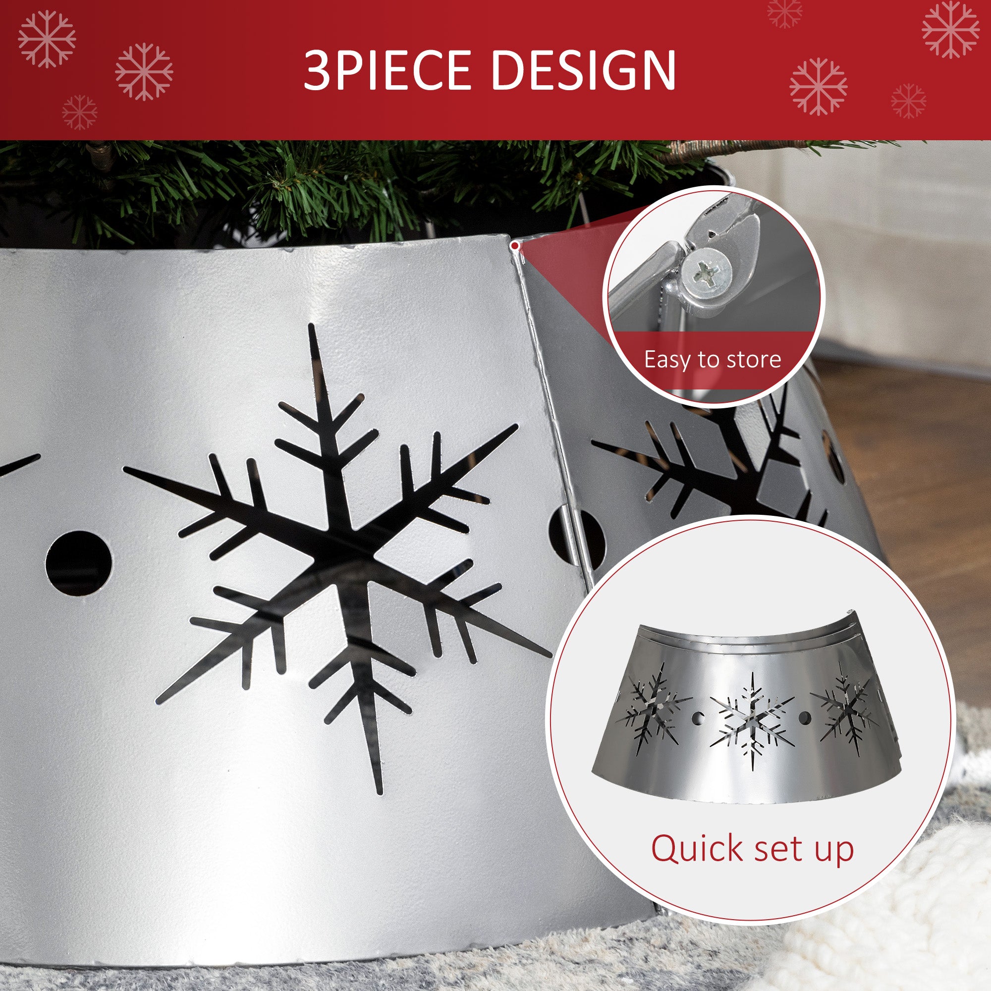 Christmas Tree Collar, 66cm Christmas Tree Base Cover with Hollow Snowflake Patterns, Xmas Decoration for Party, Holiday, Home, Silver