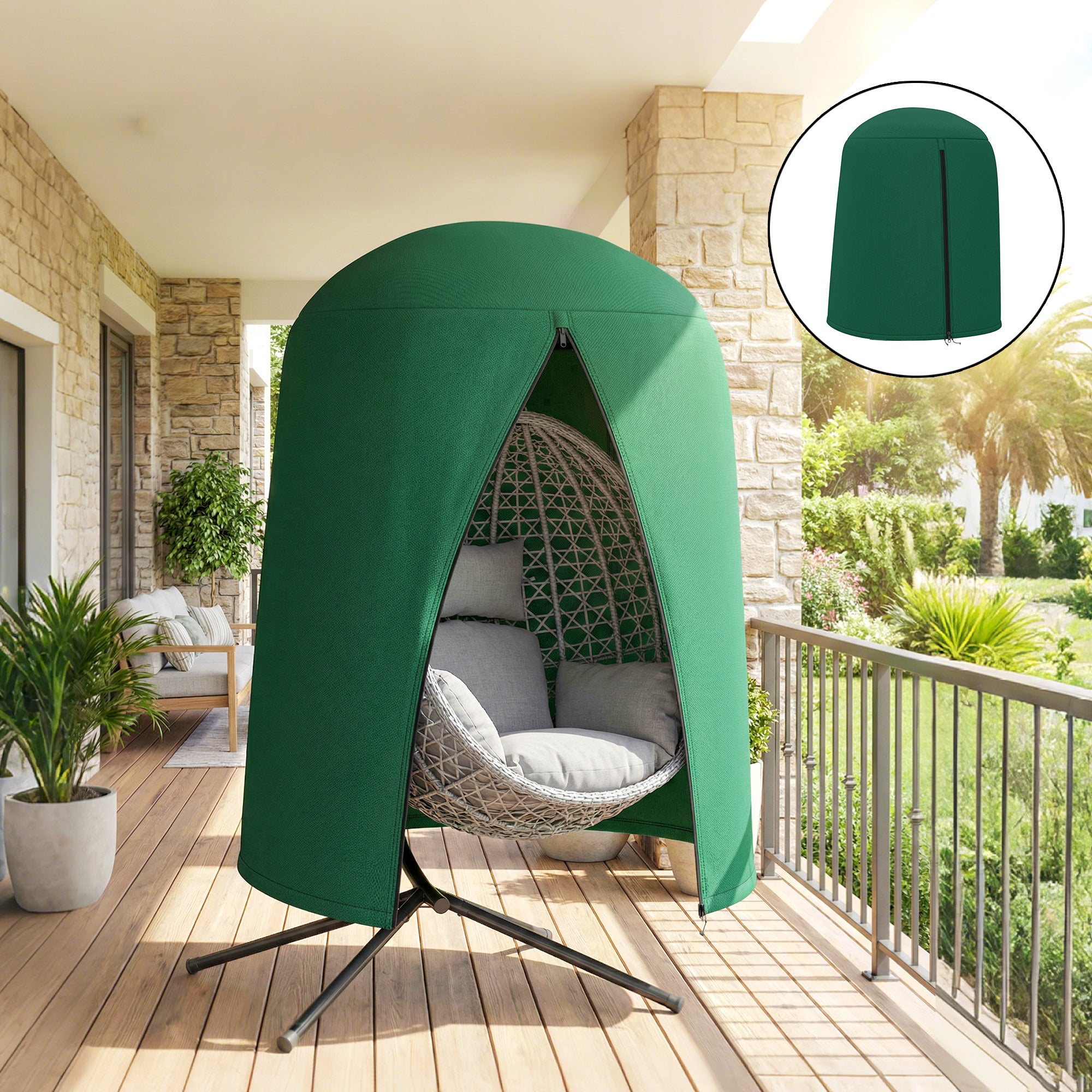 190 x Φ128cm Hanging Egg Chair Furniture Cover - Green