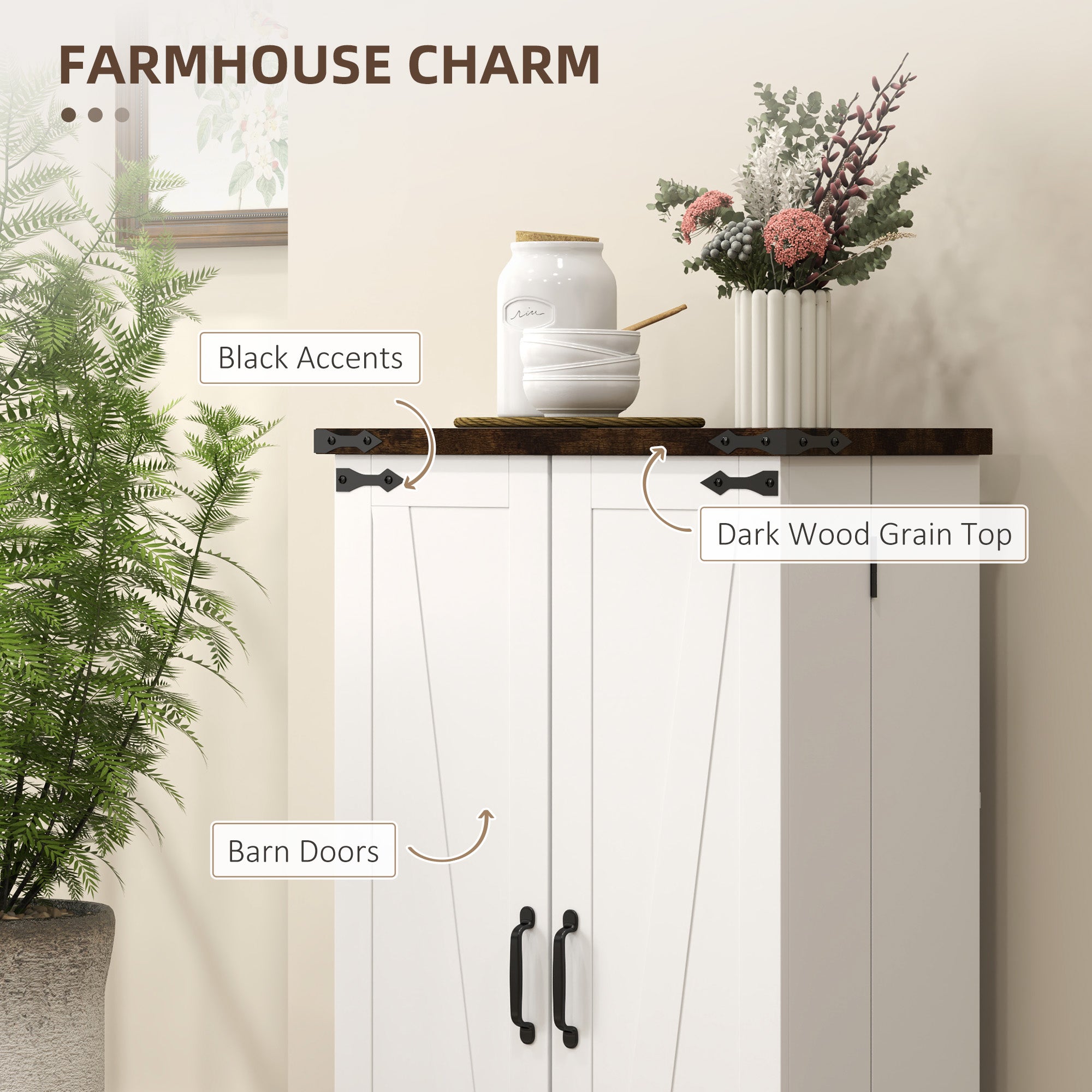 Multi-Storage Farmhouse Style Cabinet - White