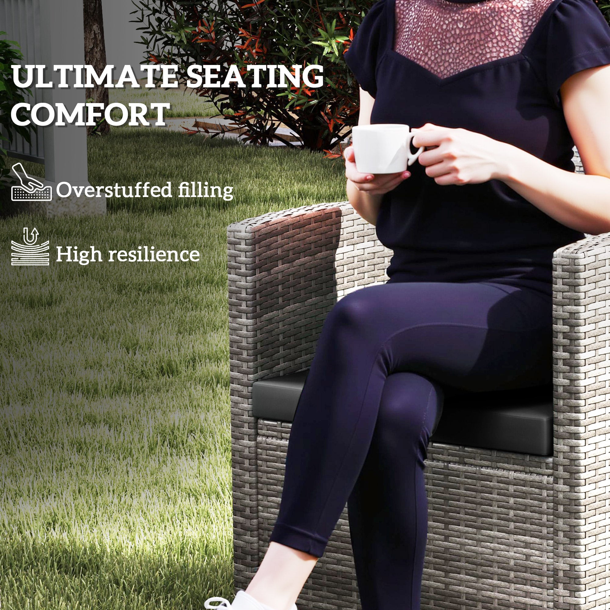 Outdoor Seat Cushion Pads for Rattan Furniture, 3 PCs Garden Furniture Cushions, Black