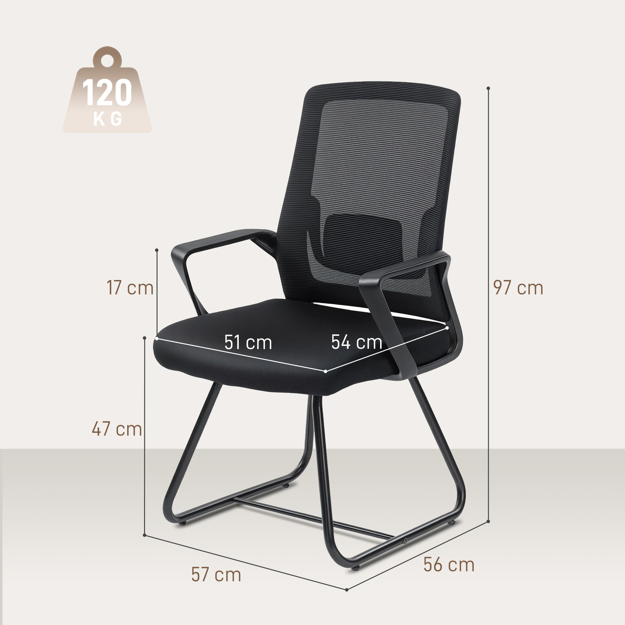 Desk Chair No Wheels, Office Chair with Mesh Back, Lumbar Support, Metal Base for Waiting Room, Conference Room, Black