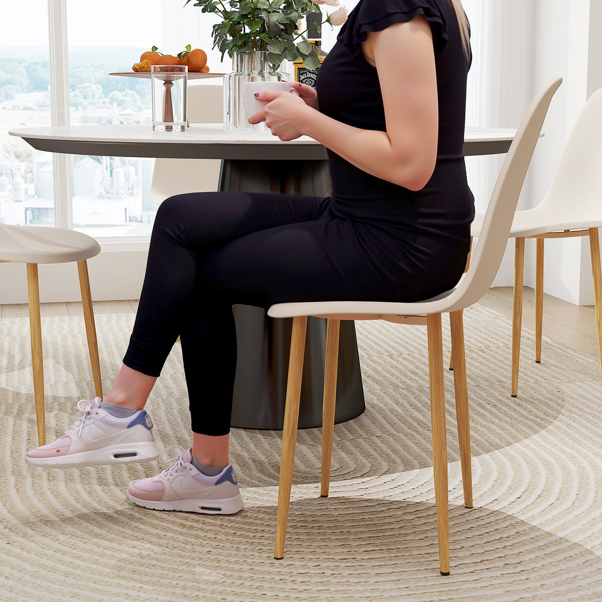 Modern Dining Chairs Set of 4, Kitchen Chairs with Backrest and Steel Legs for Dining Room, Living Room, Khaki