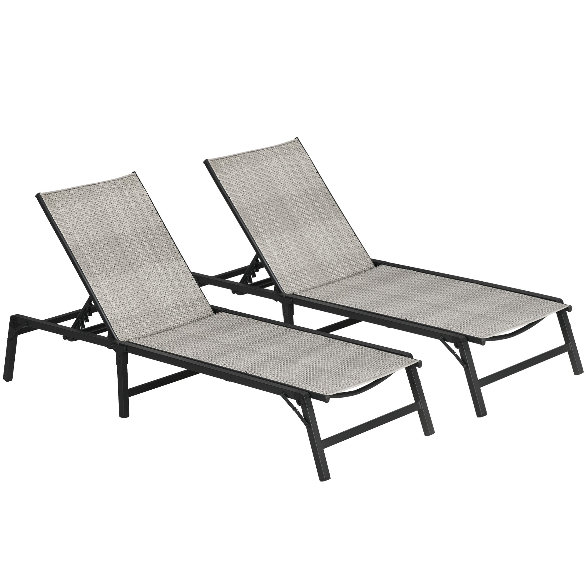 Foldable Outdoor PE Rattan Sun Lounger Set of 2, Patio Wicker Recliners Lounge Chair w/ 5-Level Adjustable Backrest, for Poolside, Garden, Mixed Grey