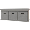 Three-Drawer Shoe Storage Bench with Padded Seat - Grey