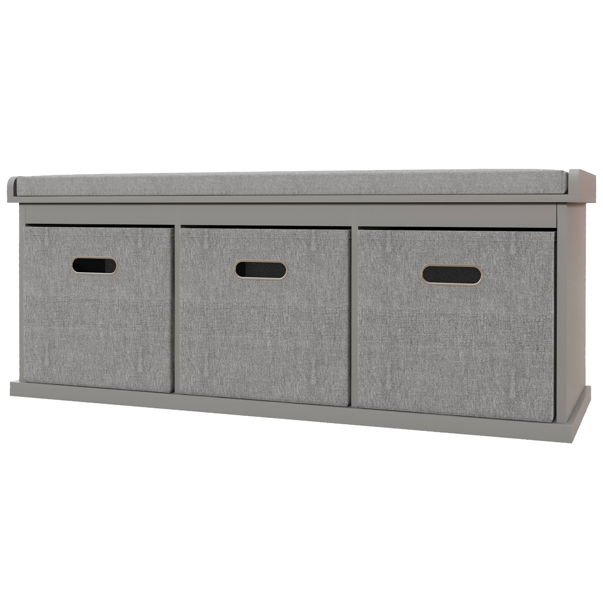 Three-Drawer Shoe Storage Bench, with Padded Top Seat - Grey