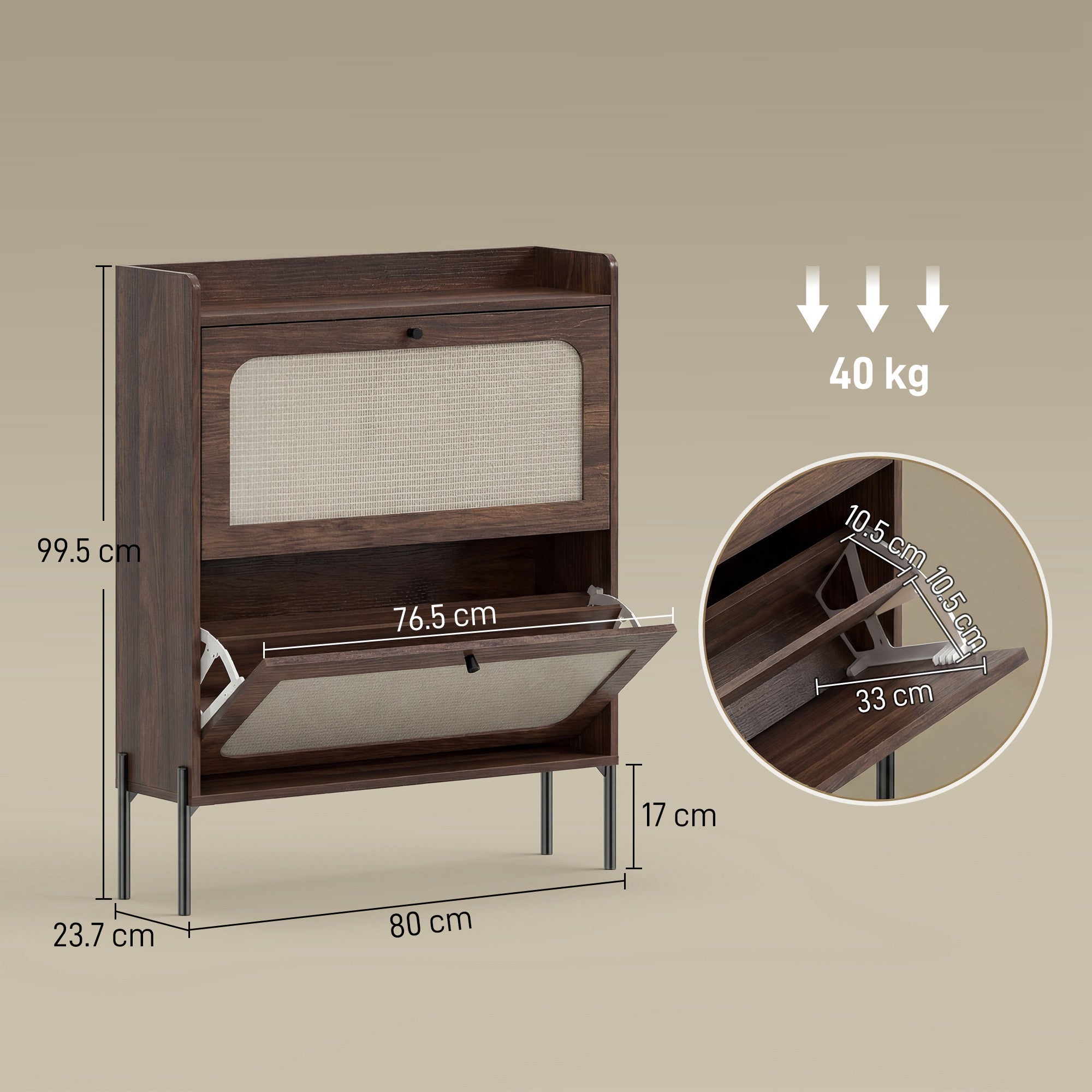 Shoe Cabinet with 2 Flip Drawers, Boho Narrow Shoe Storage Cabinet, Dark Brown