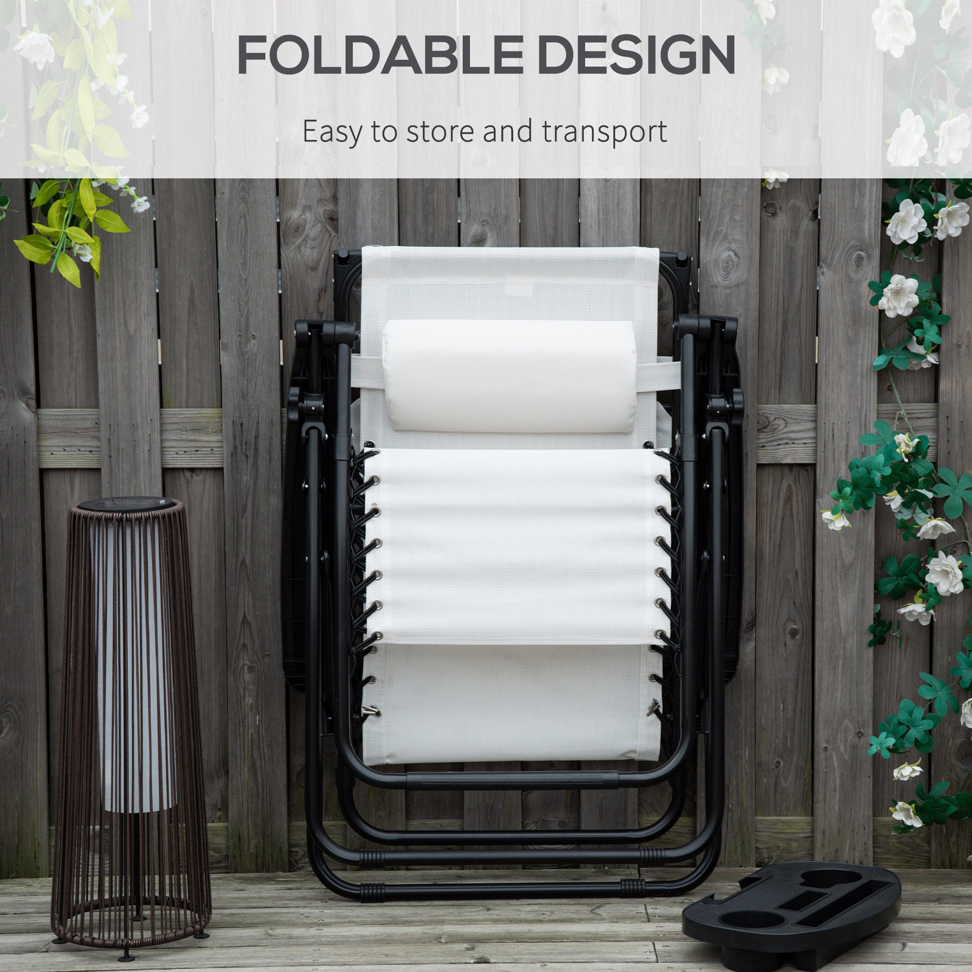 2 Piece Foldable Reclining Garden Chairs with Canopy - White