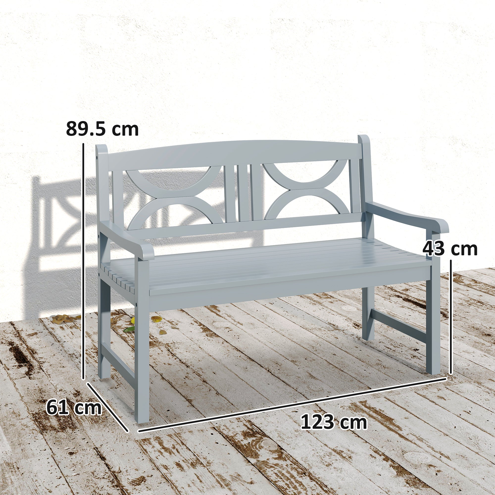 2 Seater Wooden Garden Bench with Armrests - Grey