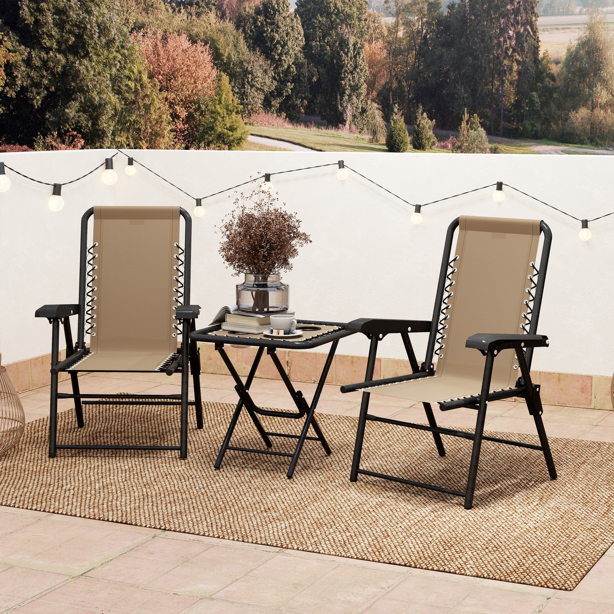 3 Piece Garden Table and Chair Set with Texteline Fabric - Khaki