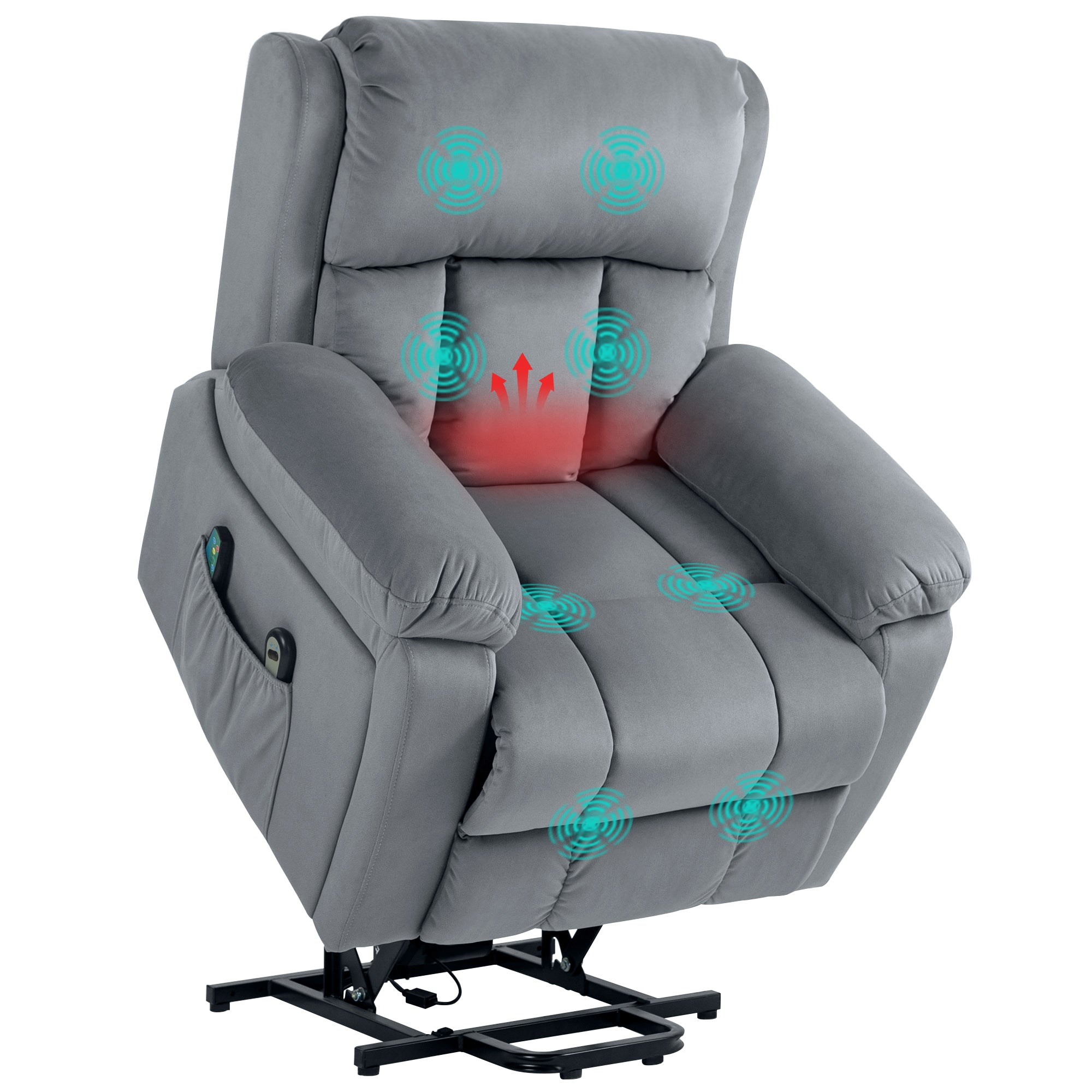 Eight Massage Point Electric Reclining Lift Chair, with Remote - Grey