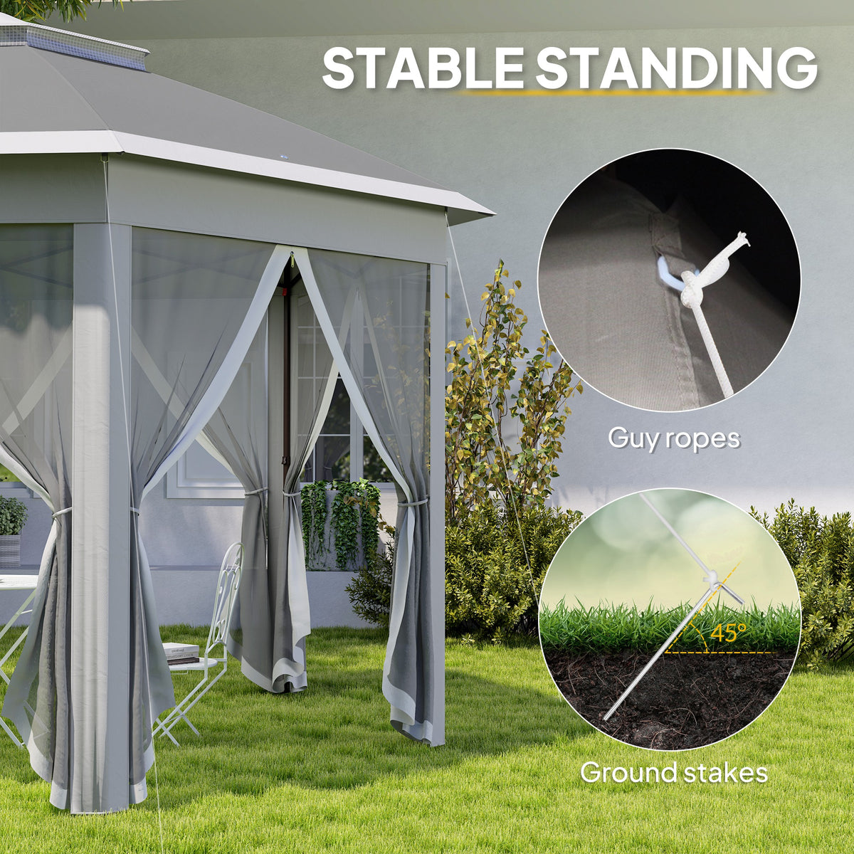 3 x 4m Garden Gazebo Set with Netting Double Roof Pop Up Shelter - Dark Grey