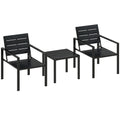 3 Pieces Garden Bistro Set for 2, Outdoor Bistro Table and Chairs with Metal Frame, Plastic Patio Furniture Set