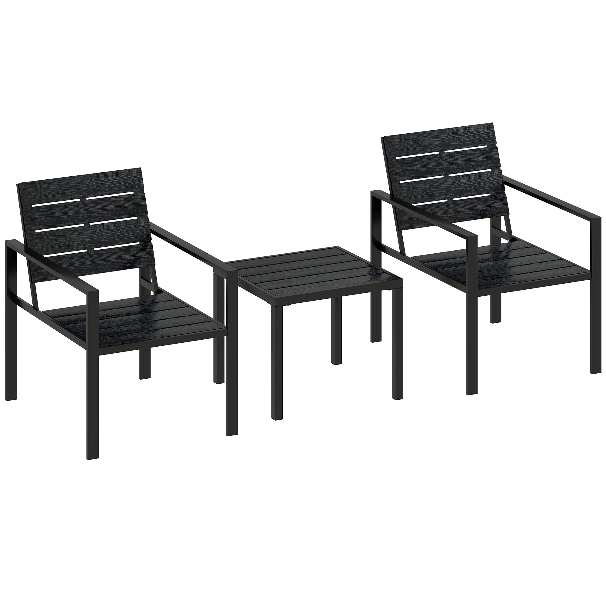 3 Pieces Garden Bistro Set for 2, Outdoor Bistro Table and Chairs with Metal Frame, Plastic Patio Furniture Set