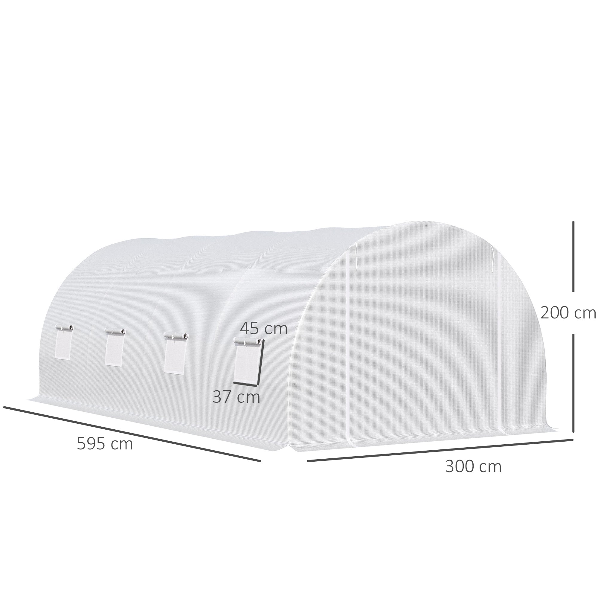 6 x 3 x 2 m Polytunnel Greenhouse, Walk in Polytunnel Tent with Metal Frame, Zippered Door and 8 Windows for Garden and Backyard, White