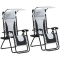 Set of 2 Zero Gravity Reclining Lounger Chairs with Adjustable Shade Cover - Light Grey