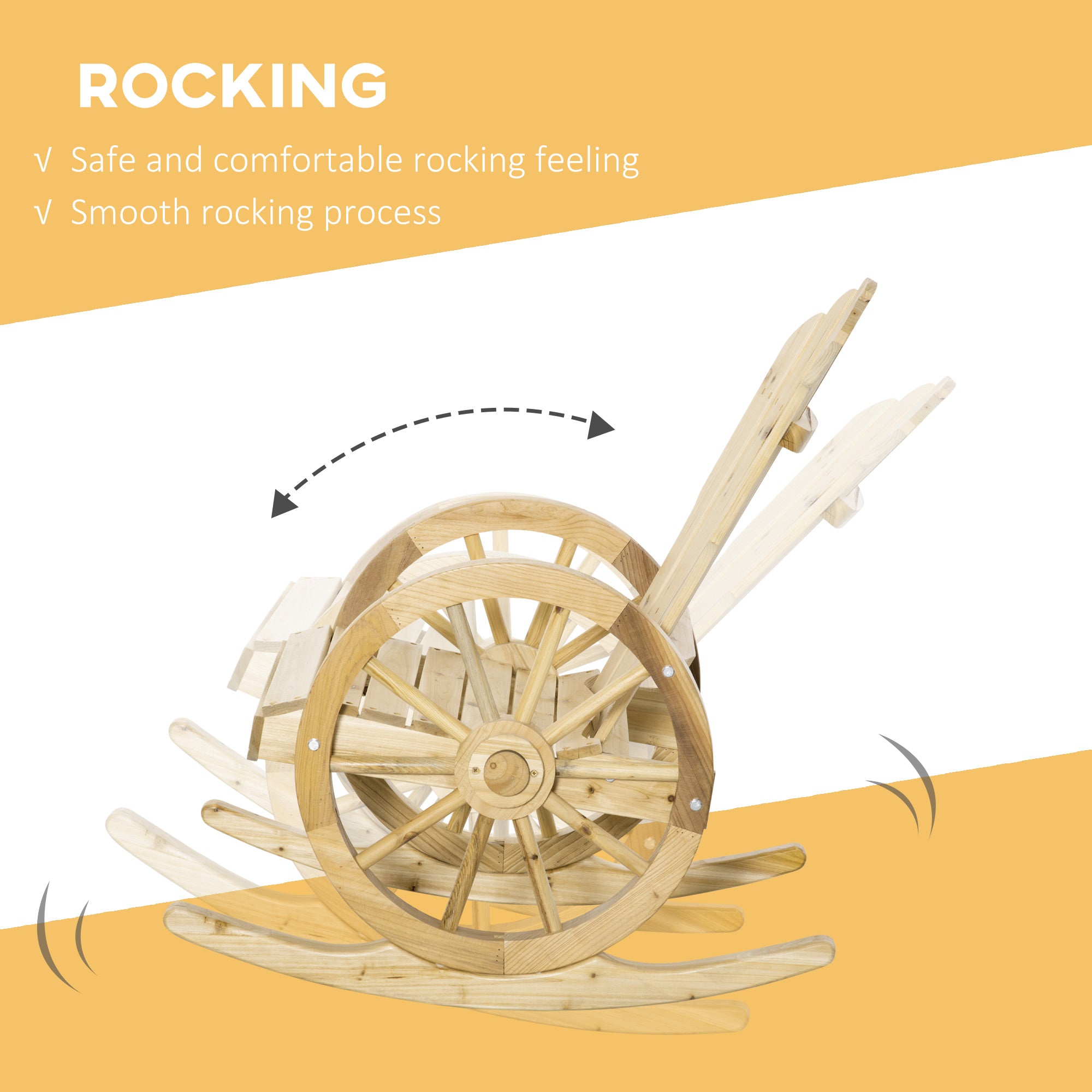 Wooden Adirondack Rocking Chair Outdoor Reclining Armchair - Natural