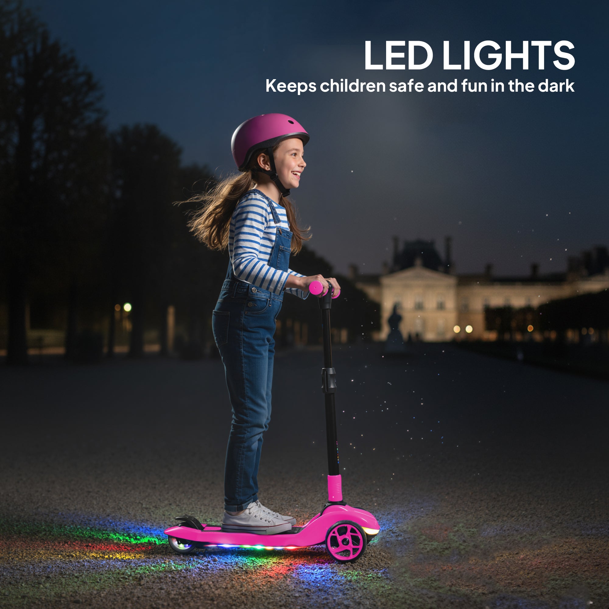 Three-Wheel Foldable Electric Scooter for Kids Aged 6-10 Years, Pink
