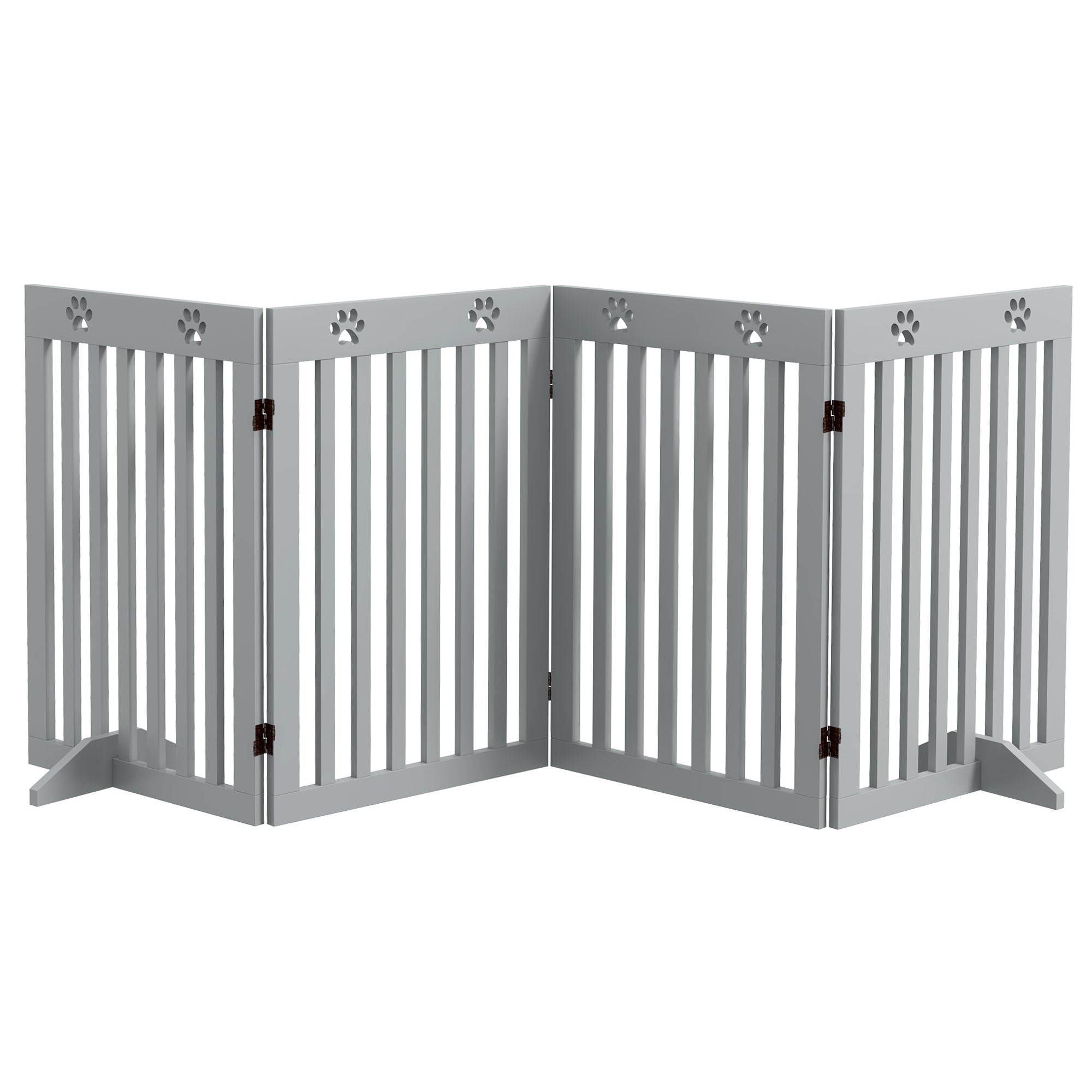 Wooden Pet Gate Foldable Freestanding Dog Safety Barrier w/ Support Feet, Grey