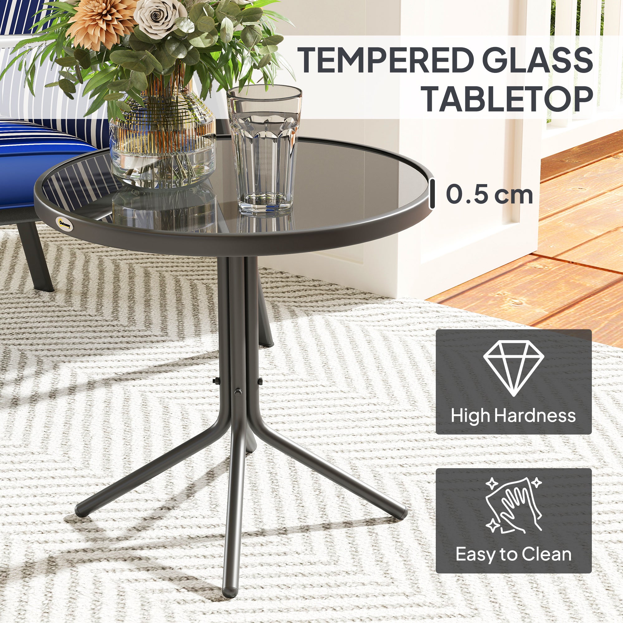 3 Piece Patio Bistro Set with Adjustable Recliner Chairs and Blue Cushions