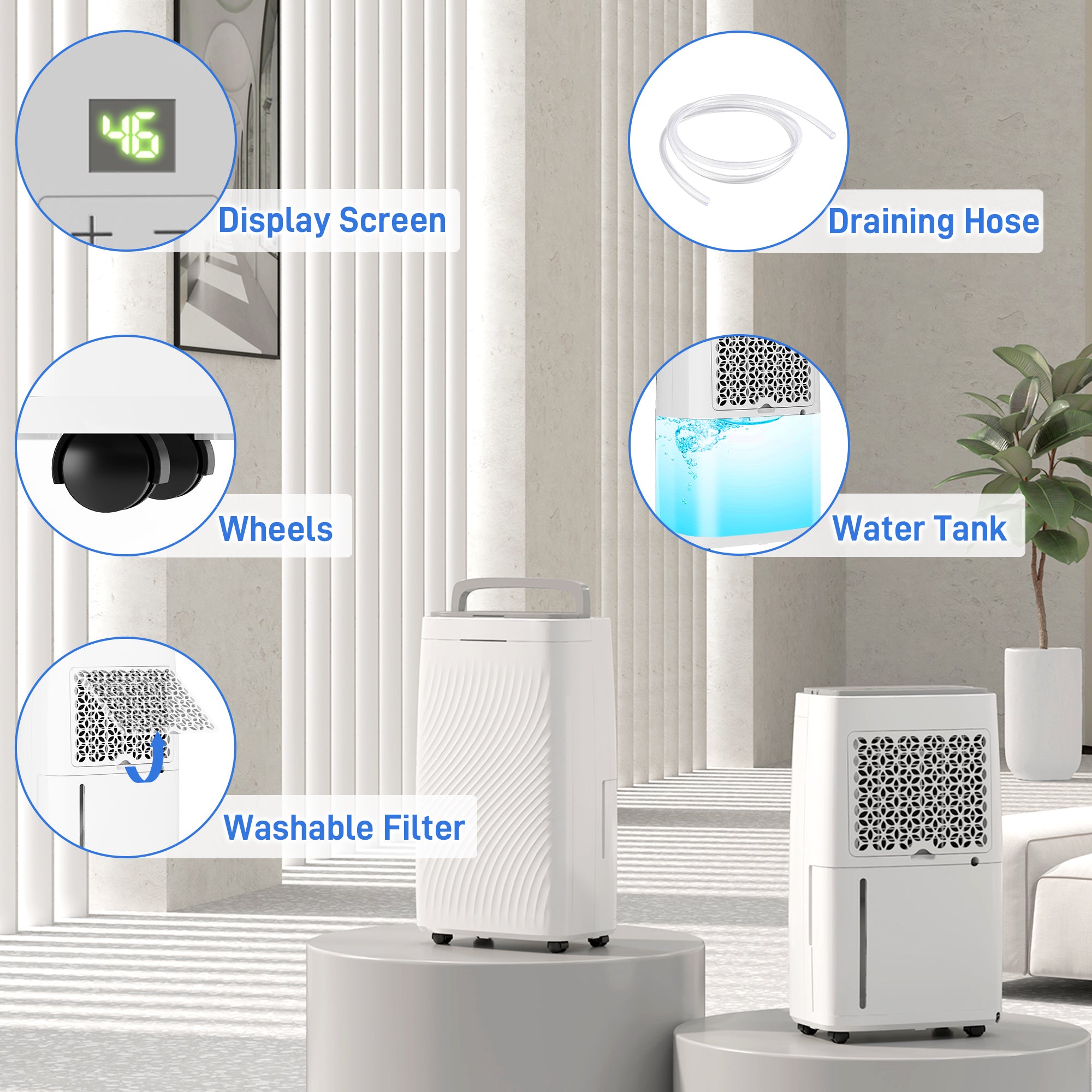 16L/Day Dehumidifier with Activated Carbon Air Filter, Continuous Drainage, 5.5L Water Tank, 24H Timer, Humidity Light, Dehumidifier for Home Damp, Bedroom, Condensation, Mould, Laundry Drying