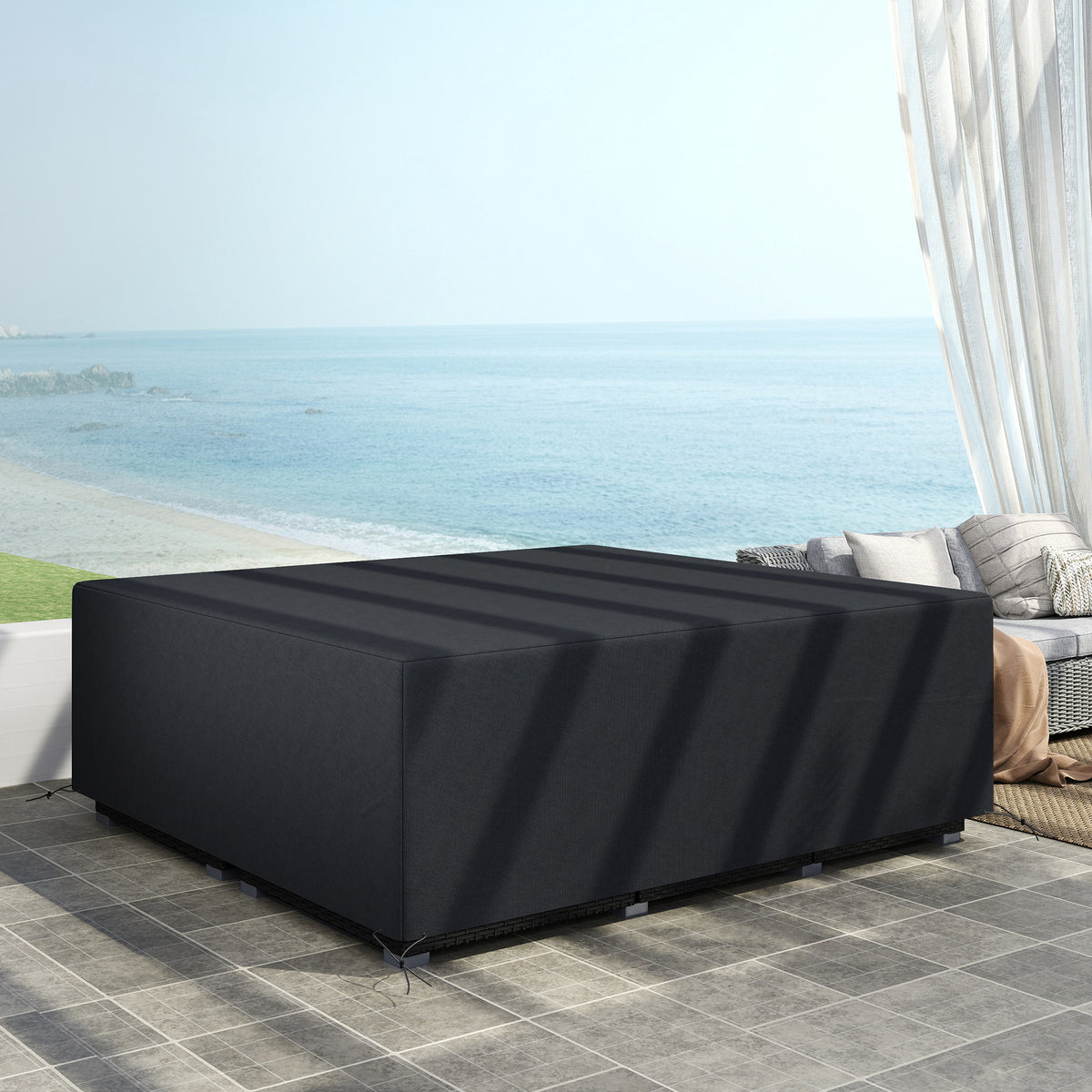 600D Oxford Waterproof Garden Sofa Cover Set 225x210x70cm - Black