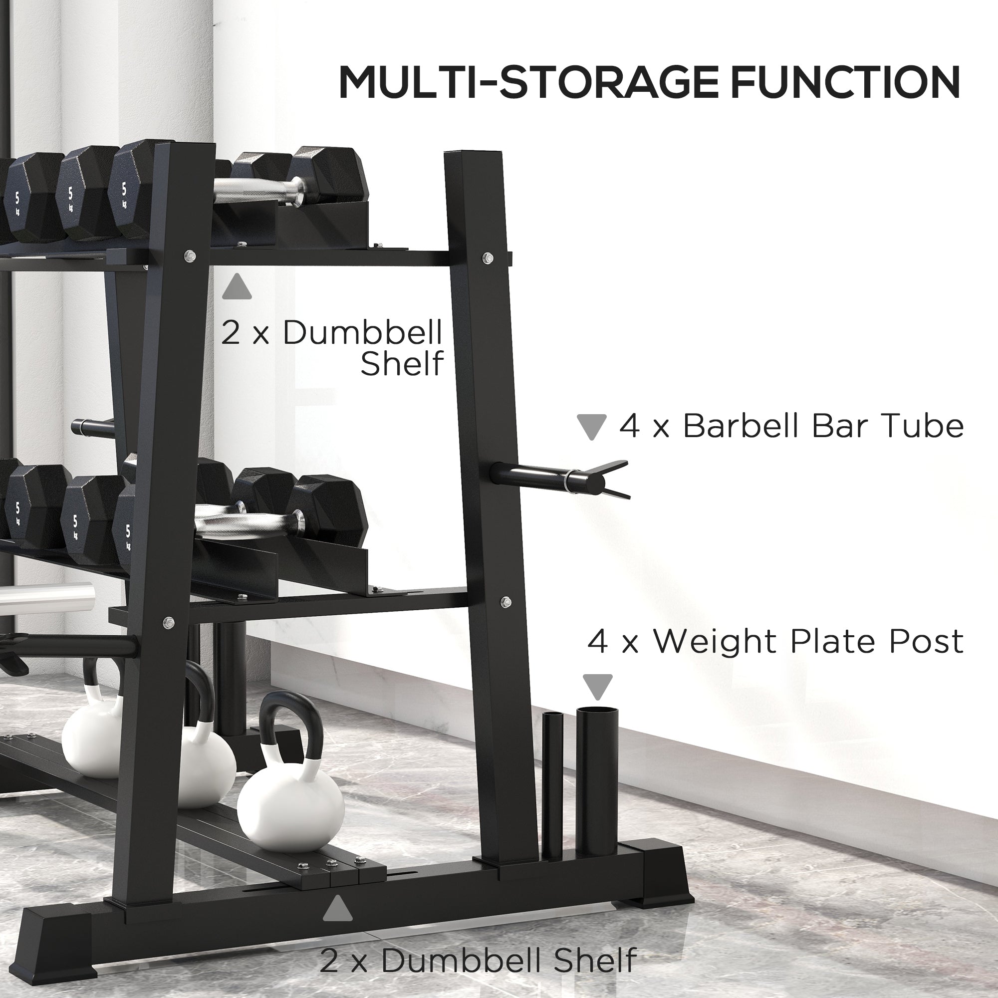 3-Tier Dumbbell Rack, Versatile Weight Rack with 4 Weight Rods for Dumbbells, Kettlebells and Plates (Rack Only)
