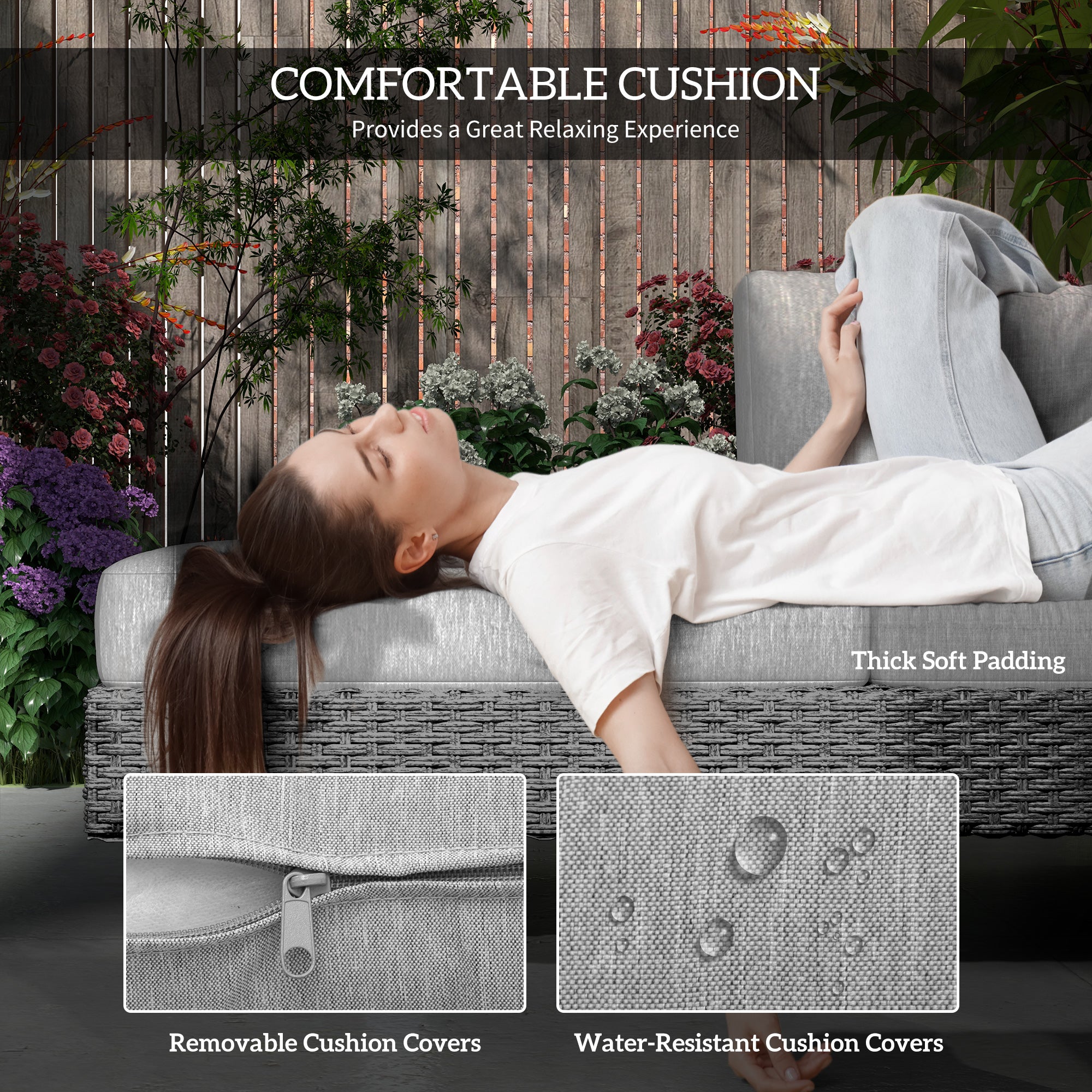 5-Seater Rattan Wicker Patio Sofa Set with Cushions and Tea Table - Light Grey