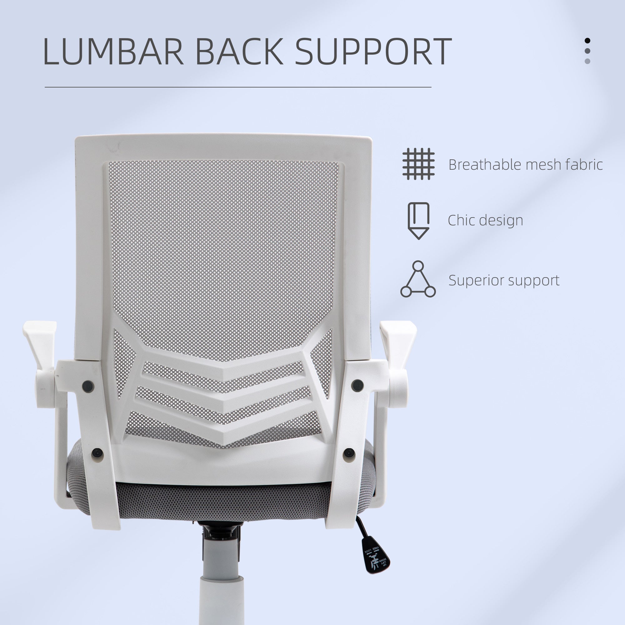 Home Office Furniture Set, Modern Computer Desk with Storage Shelf and Ergonomic Mesh Chair with Flip-Up Arms, Lumbar Support, Adjustable Height, Swivel Wheels, White and Grey