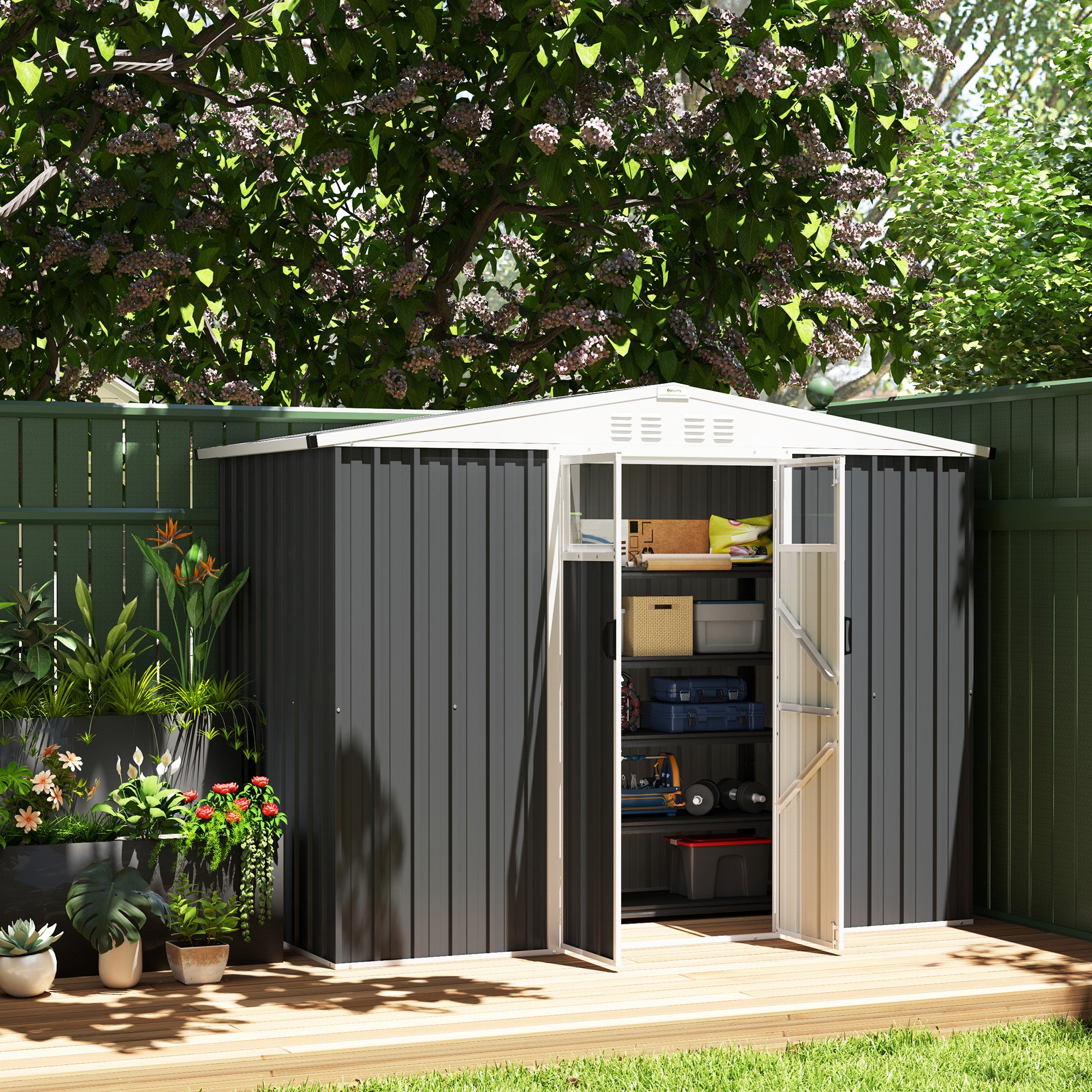 8 x 4 ft Metal Garden Storage Shed with Window and Lockable Door - Dark Grey
