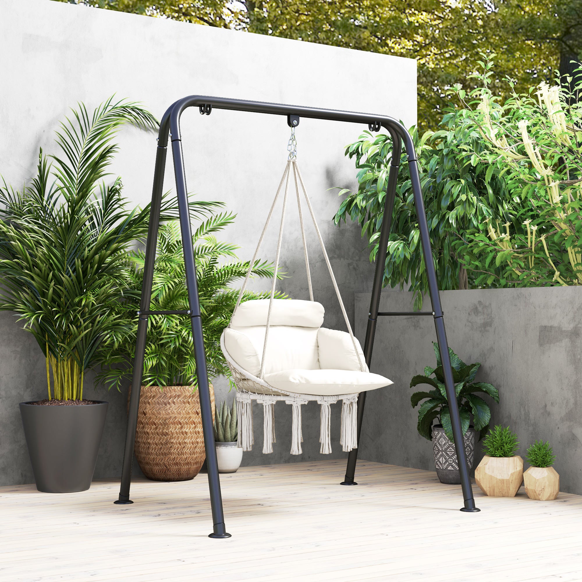 Hanging Hammock Chair with Soft Cushion and Cotton Rope - Cream White