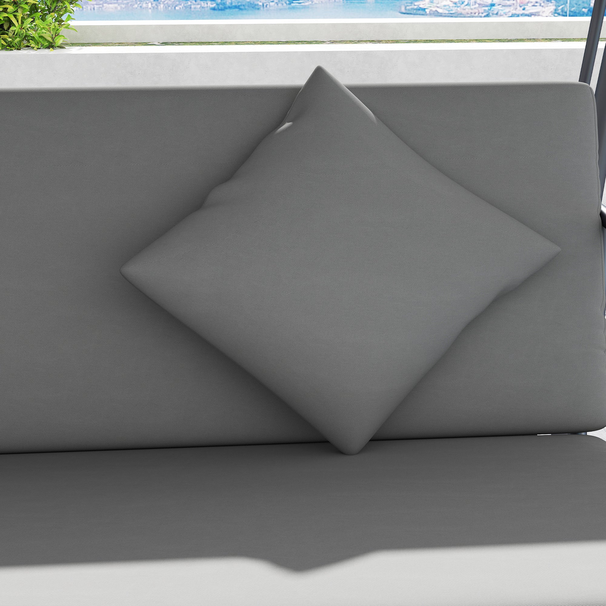 Outdoor 2-in-1 3-Seater Swing Chair Lounger with Convertible Bed and Canopy - Light Grey