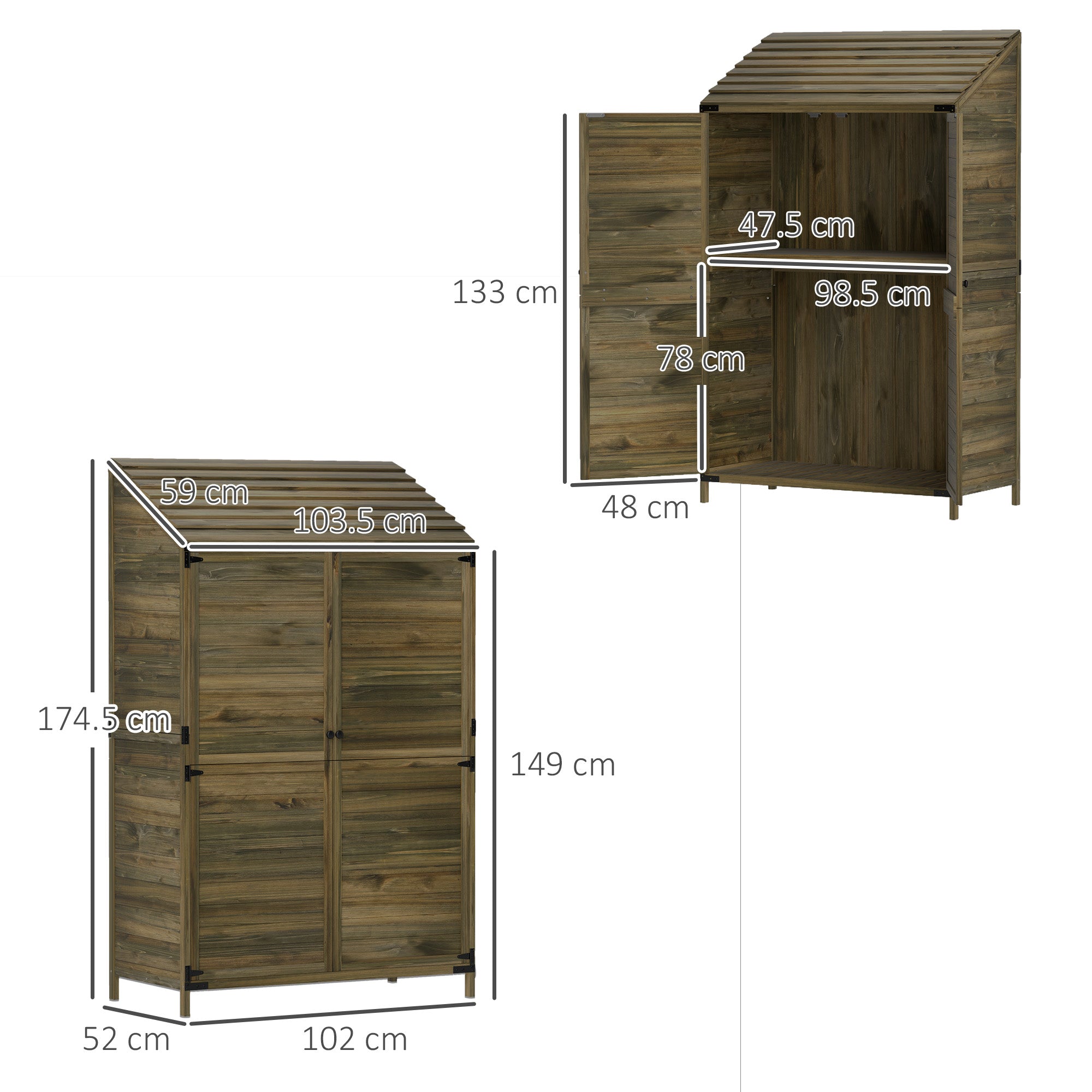 Two-Tier Wooden Garden Storage Shed with Shelves - Green