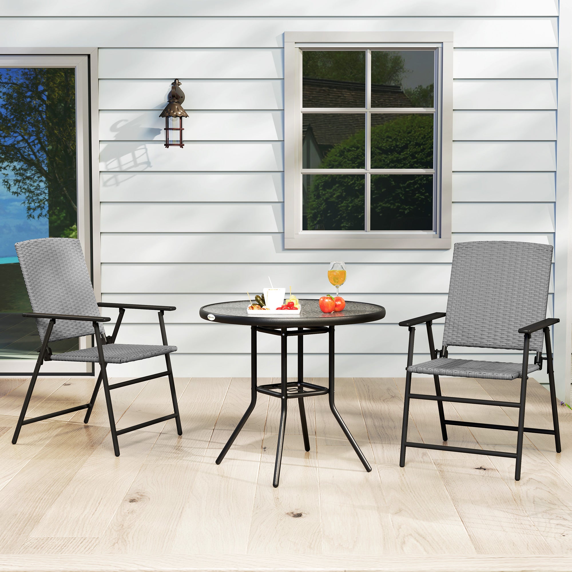 Set of Two Folding Rattan Seat Chairs - Grey