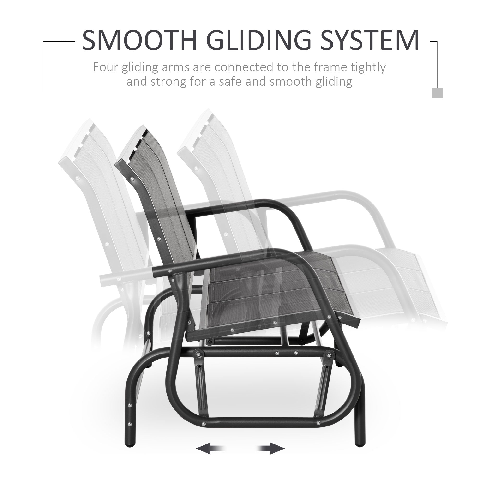 3-Seat Glider Rocking Chair for 3 People Garden Bench Patio Furniture Metal Frame, Grey