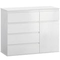 Modern Chest Of Drawers, 5 Drawer Dresser with Adjustable Shelf, Soft-Close Door, White