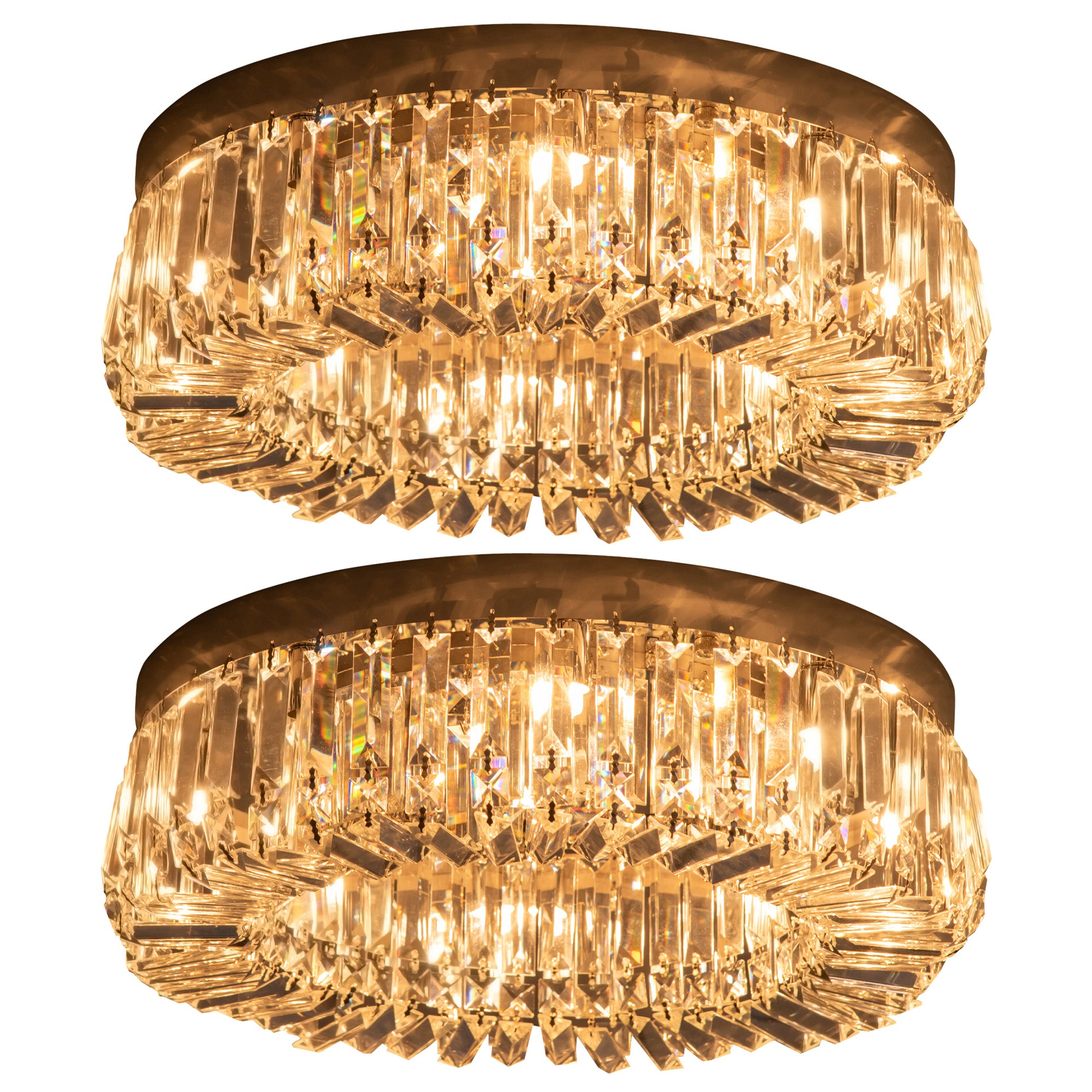 Crystal Ceiling Lights Set of 2, Modern Flush Chandeliers with Stainless Steel Base, Pendant Lights for Living Room Bedroom Dining Room, Silver Tone
