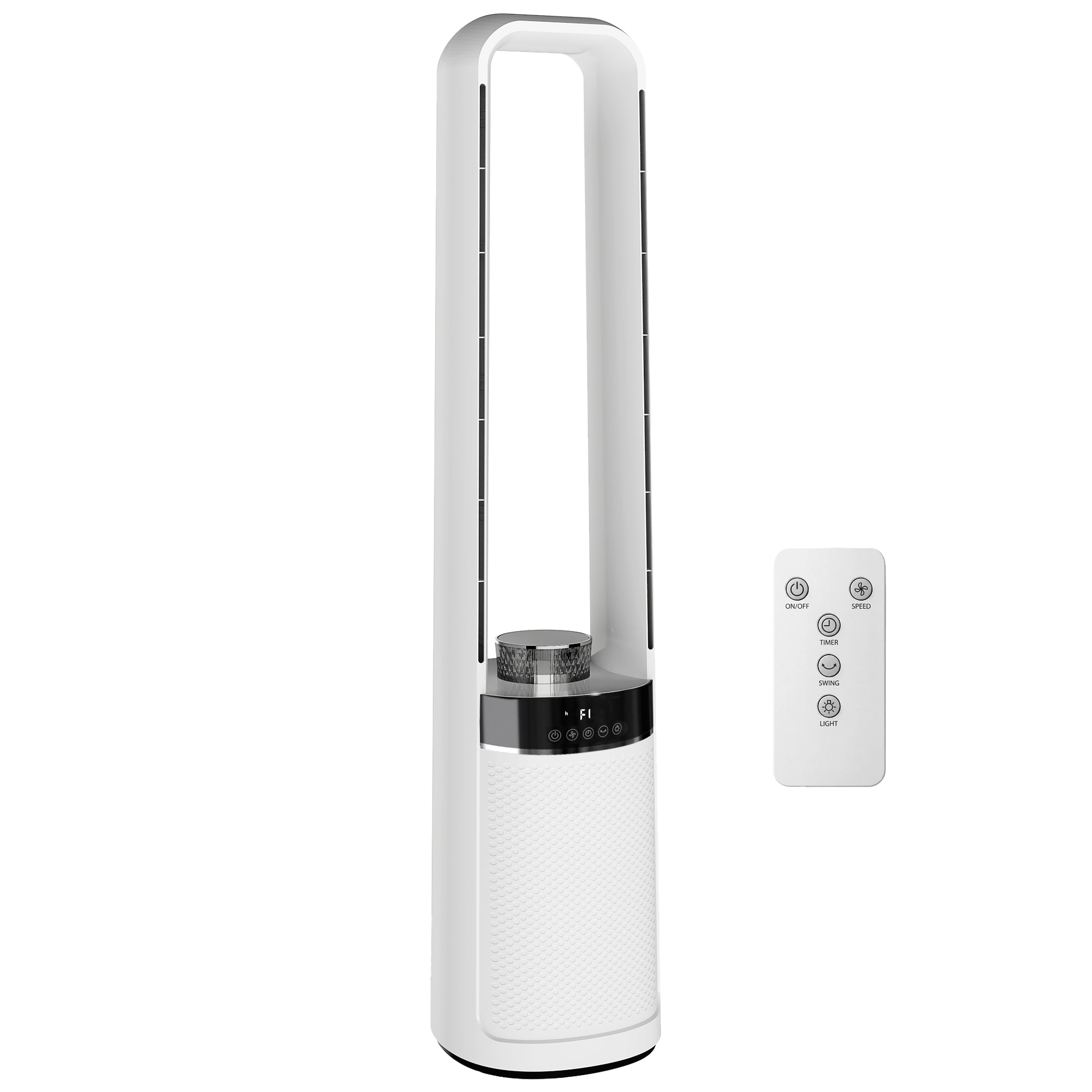 Bladeless Tower Fan, 36dB Standing Cooling Fan with Oscillating, LED Lights, 3 Speeds, 12H Timer, Remote Control