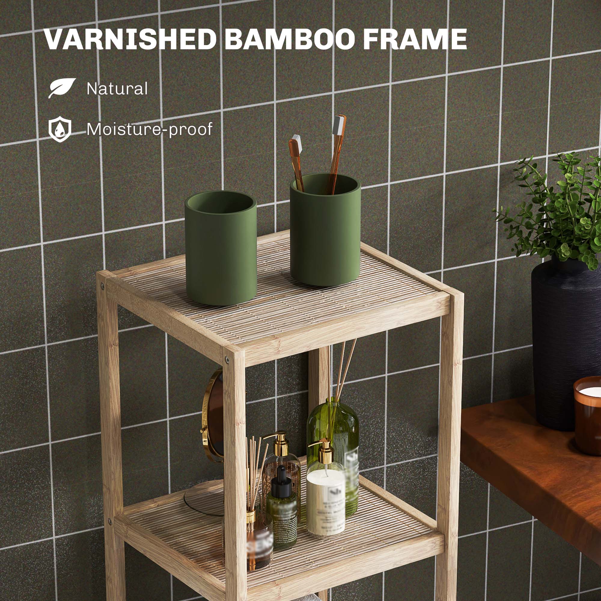 Four-Tier Bamboo Bathroom Shelf - Natural Finish