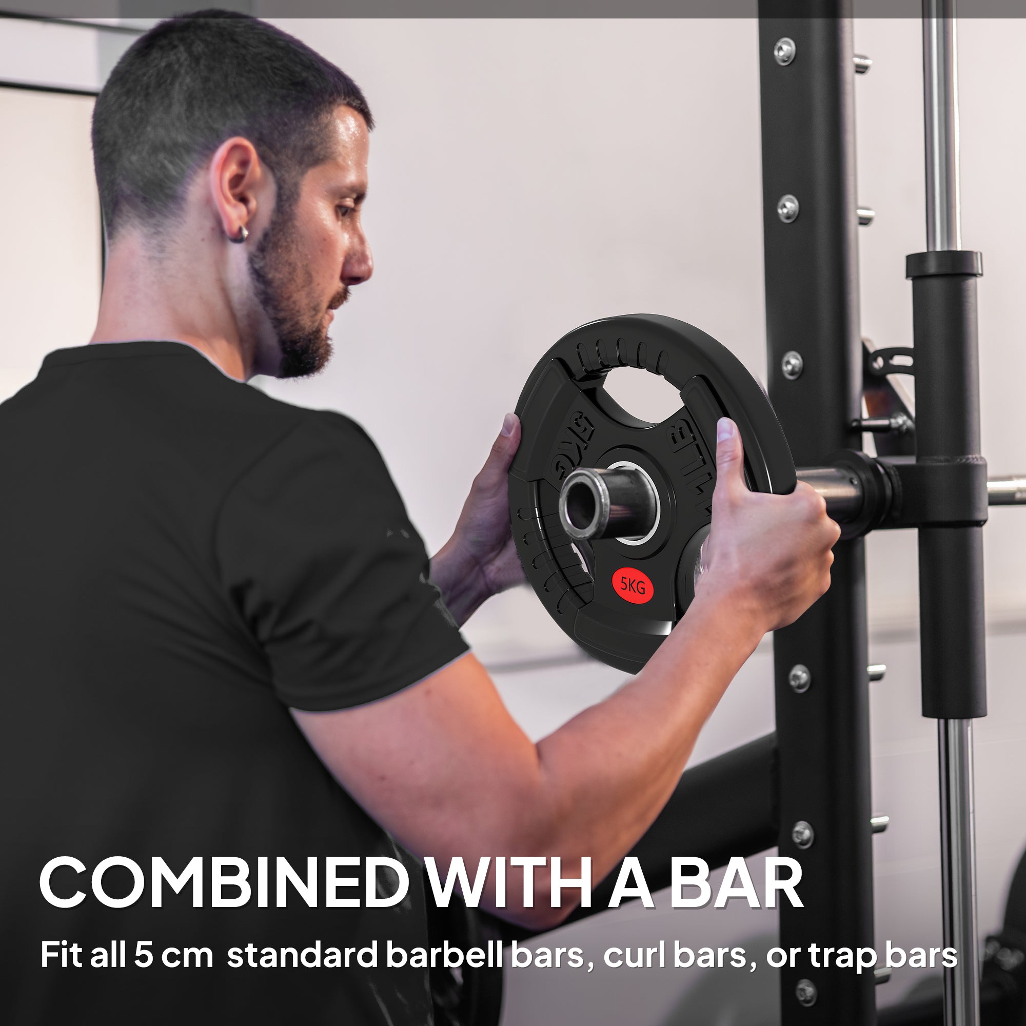 Olympic Weight Plates, 2"/5cm Weight Disc Pair with Tri-Grips, 2 x 5kg Dumbbell Plates for Weightlifting and Strength Training Home Gym Fitness Workout, Black