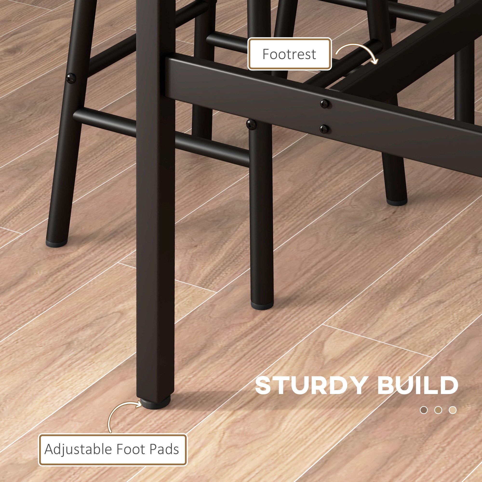 5 Piece Industrial Bar Table and 4 Stool Set - Rustic Brown