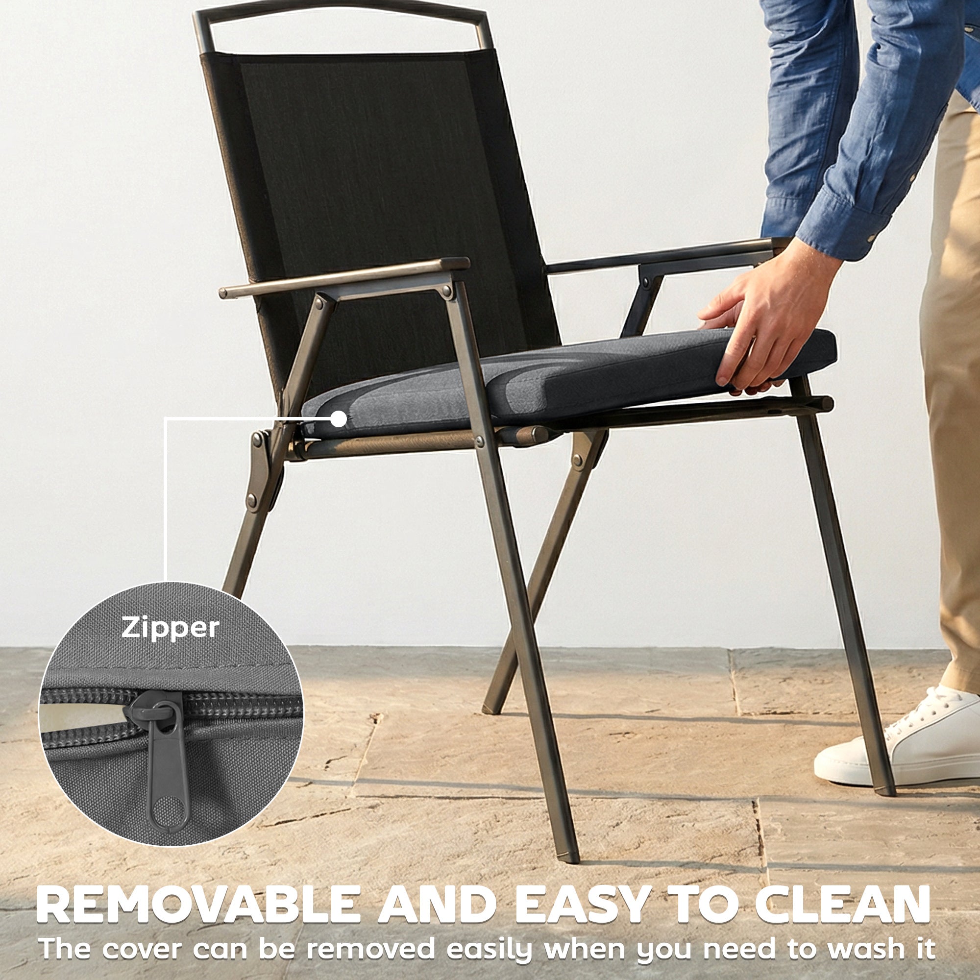 Outdoor Seat Cushions Set of 2 with Ties, Waterproof Garden Seat Pads, Dark Grey
