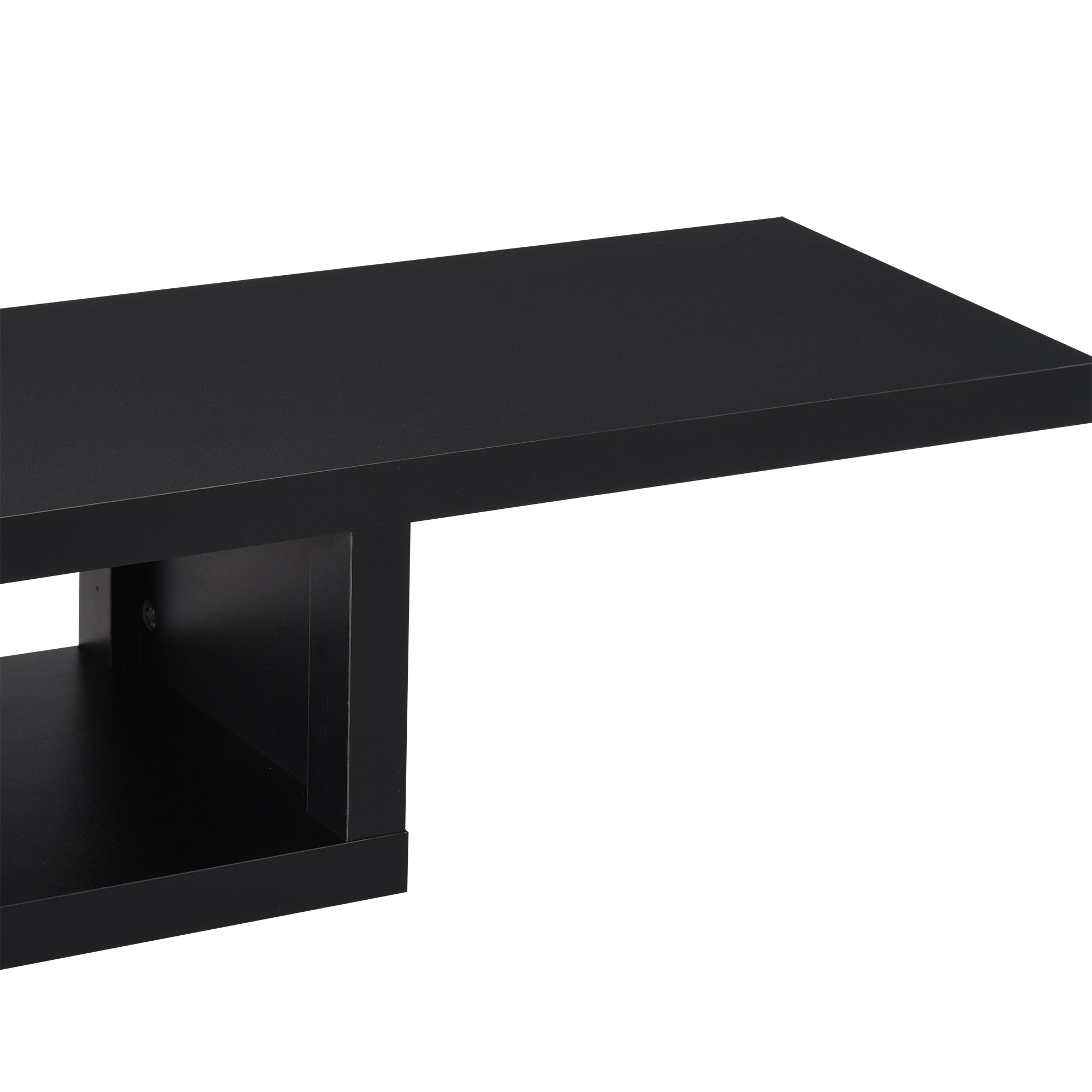 Floating Wall Mounted TV Unit with Open Shelf & Cable Holes - Black