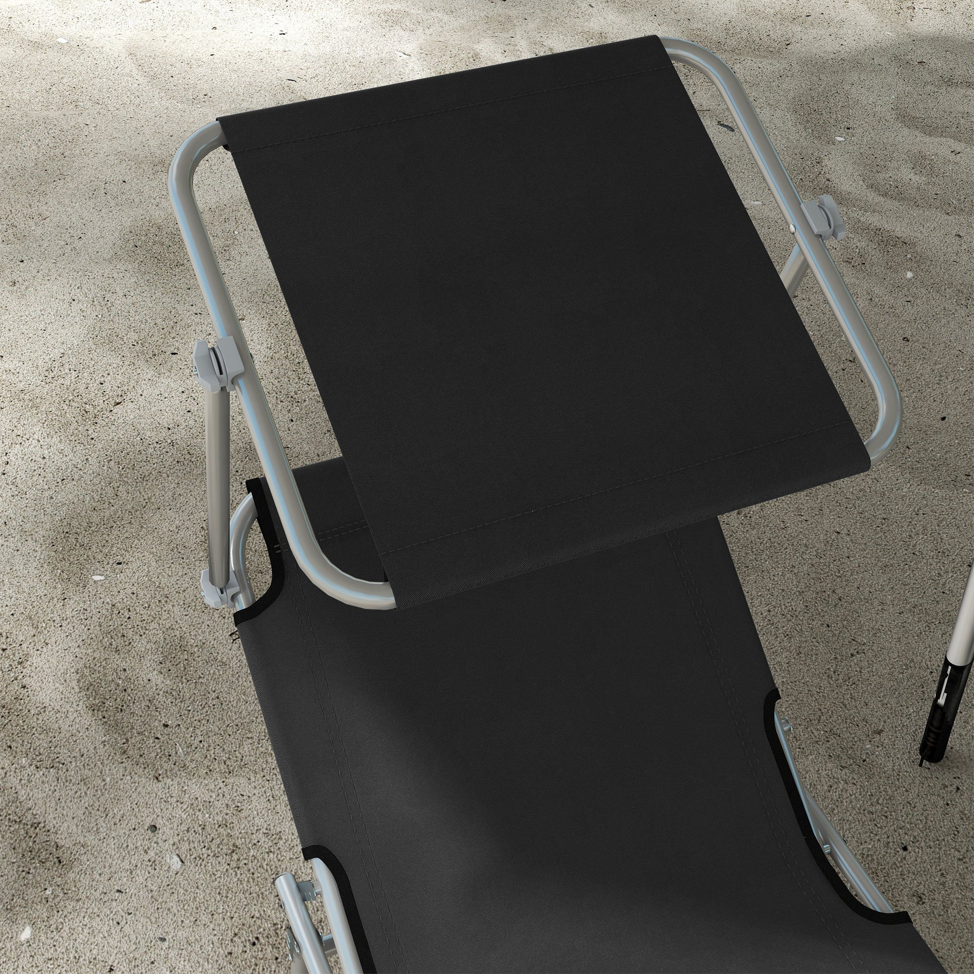 Foldable Sun Lounger Set of 2 with Sun Shade & Adjustable Backrest - Black