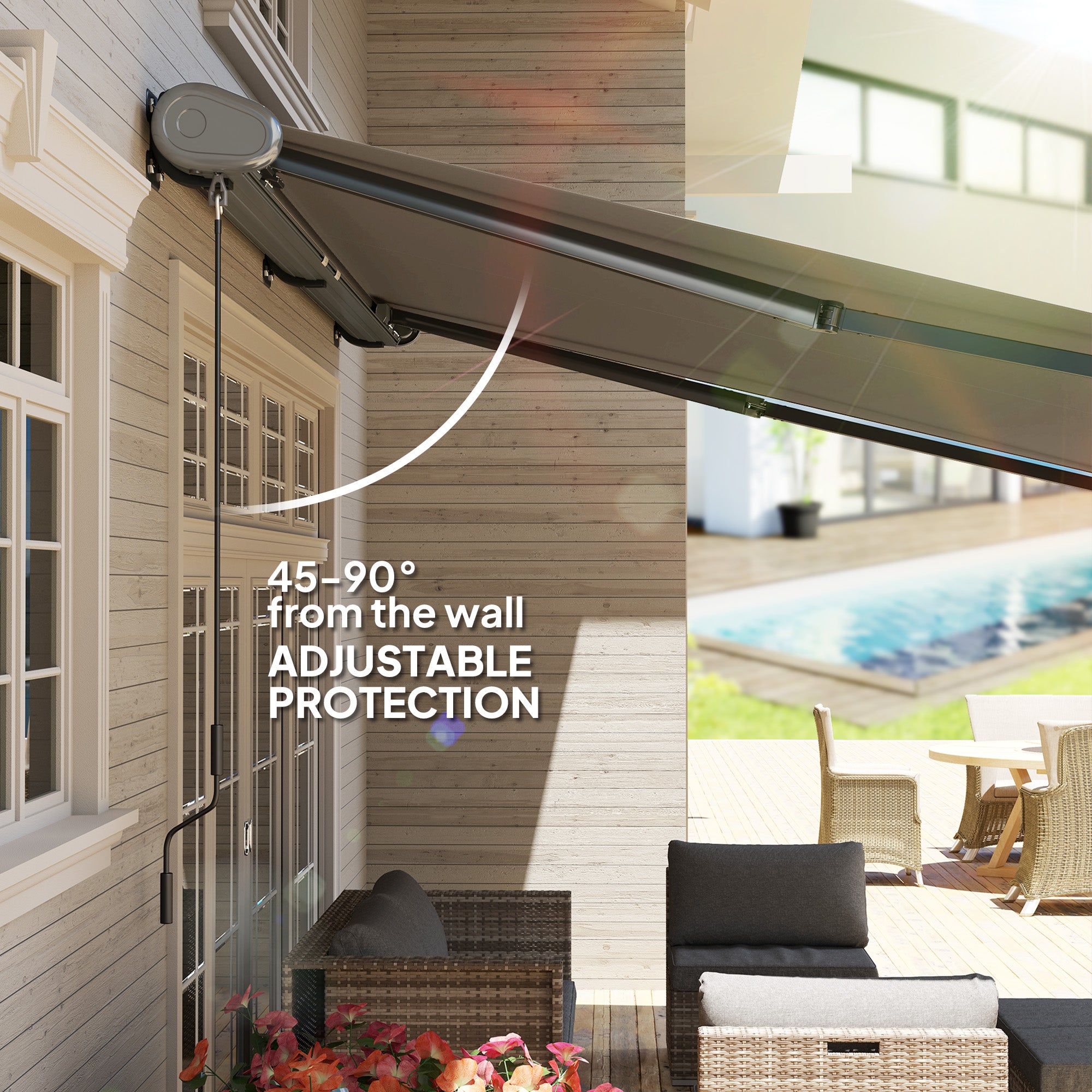 4 Metre Full Cassette Electric Retractable Awning with Remote Control - Light Grey